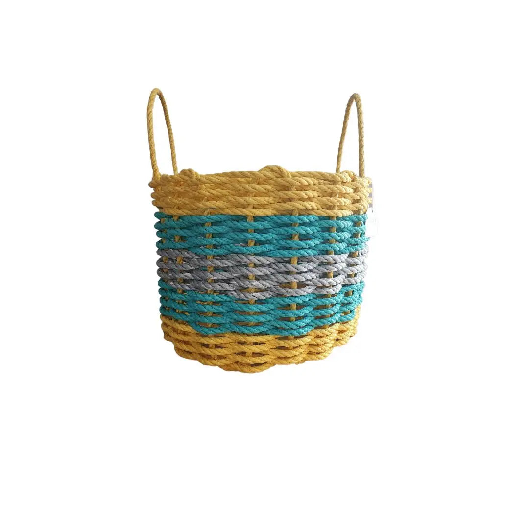 Five Stripe Rope Storage Basket Yellow, Teal & Gray - MaisonBeach