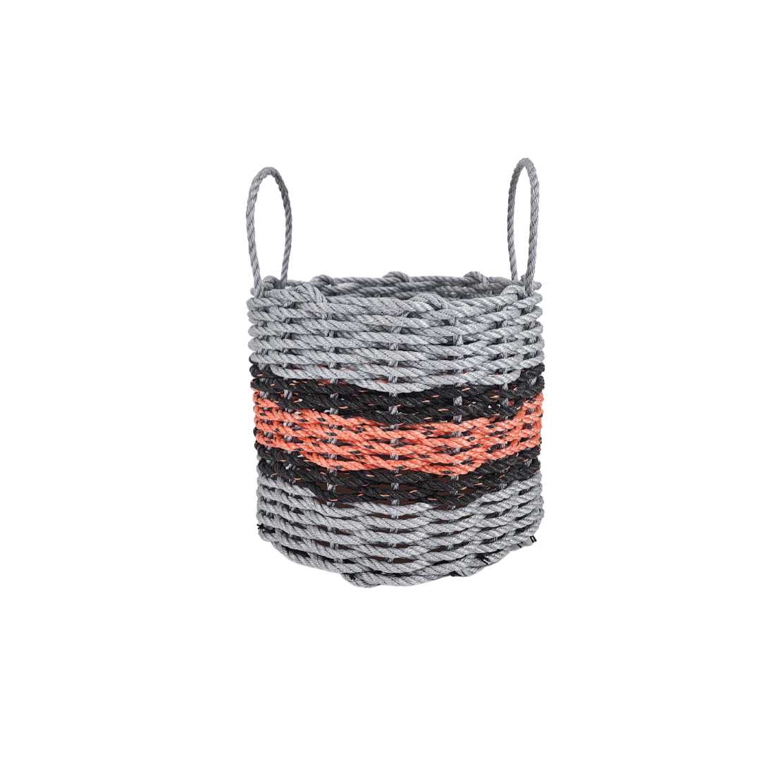 Lobster Rope Basket, Gray and Salmon with Black Accents - MaisonBeach