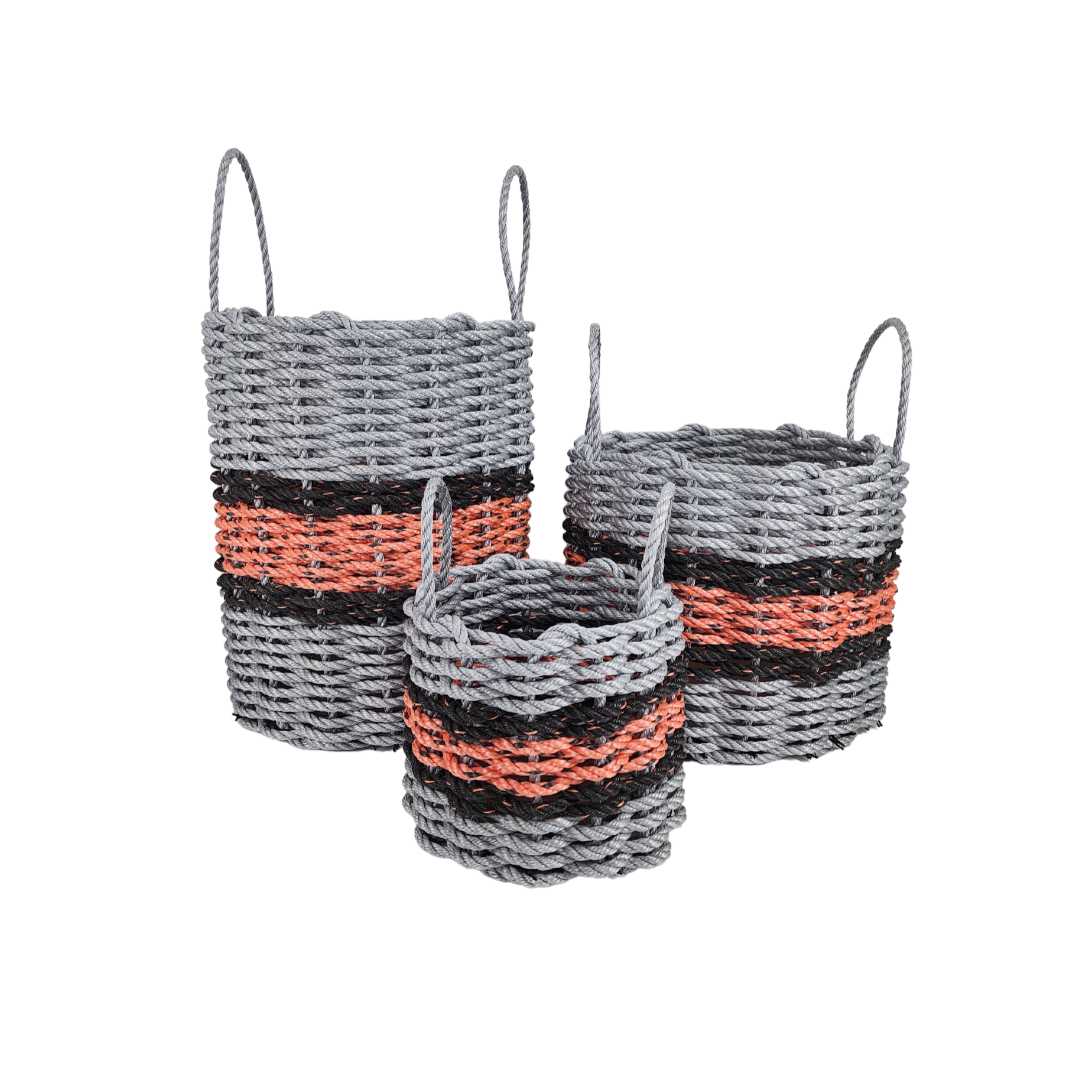 Lobster Rope Basket, Gray and Salmon with Black Accents - MaisonBeach