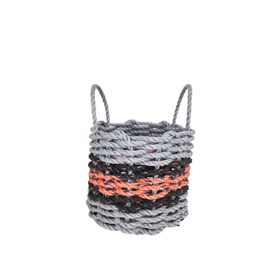 Lobster Rope Basket, Gray and Salmon with Black Accents - MaisonBeach