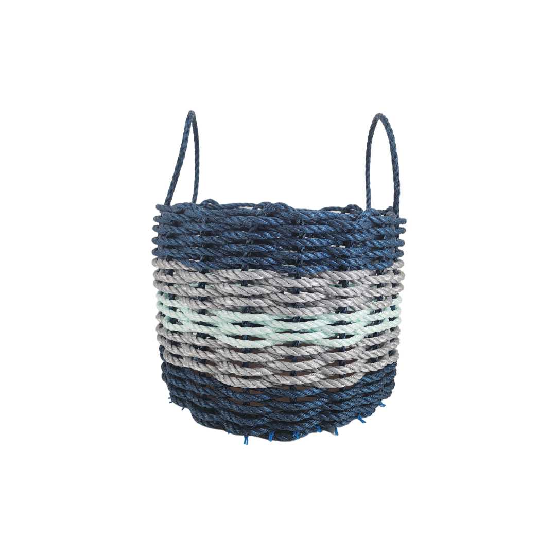 Five Stripe Rope Storage Basket Navy Blue, Light Gray, Seafoam - MaisonBeach