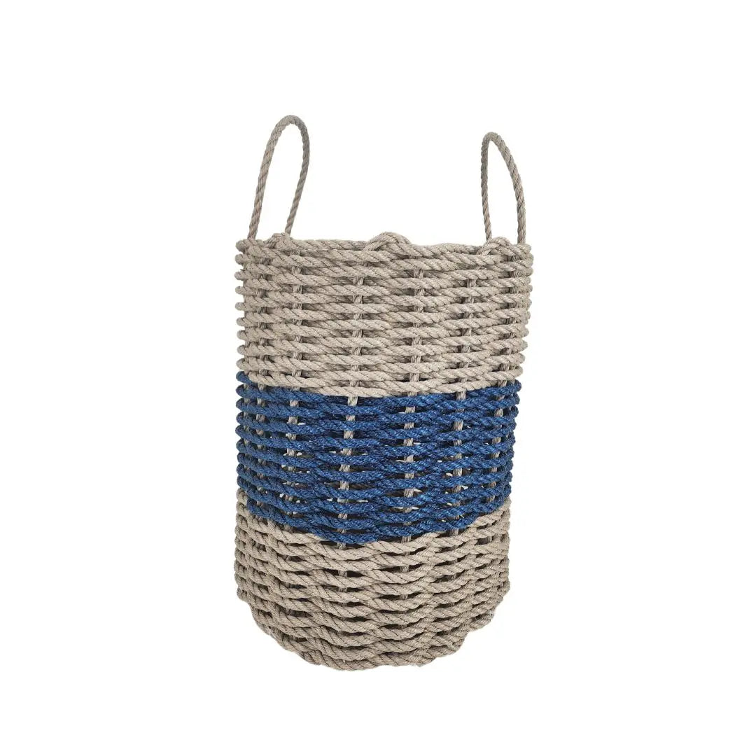 Authentic Maine Lobster Rope Storage Basket Tan and Navy Blue - MaisonBeach