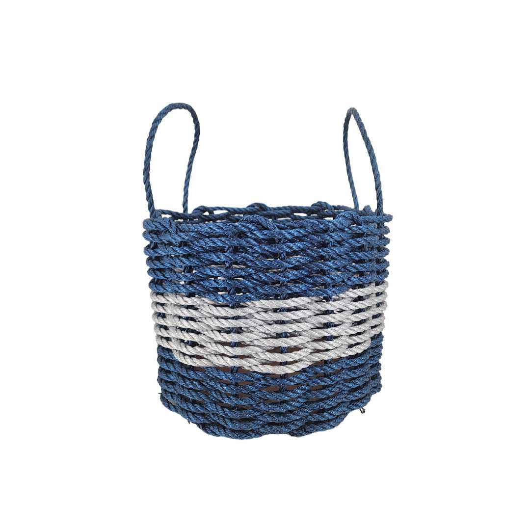 Authentic Maine Lobster Rope Storage Basket Navy Blue and Light Gray - MaisonBeach