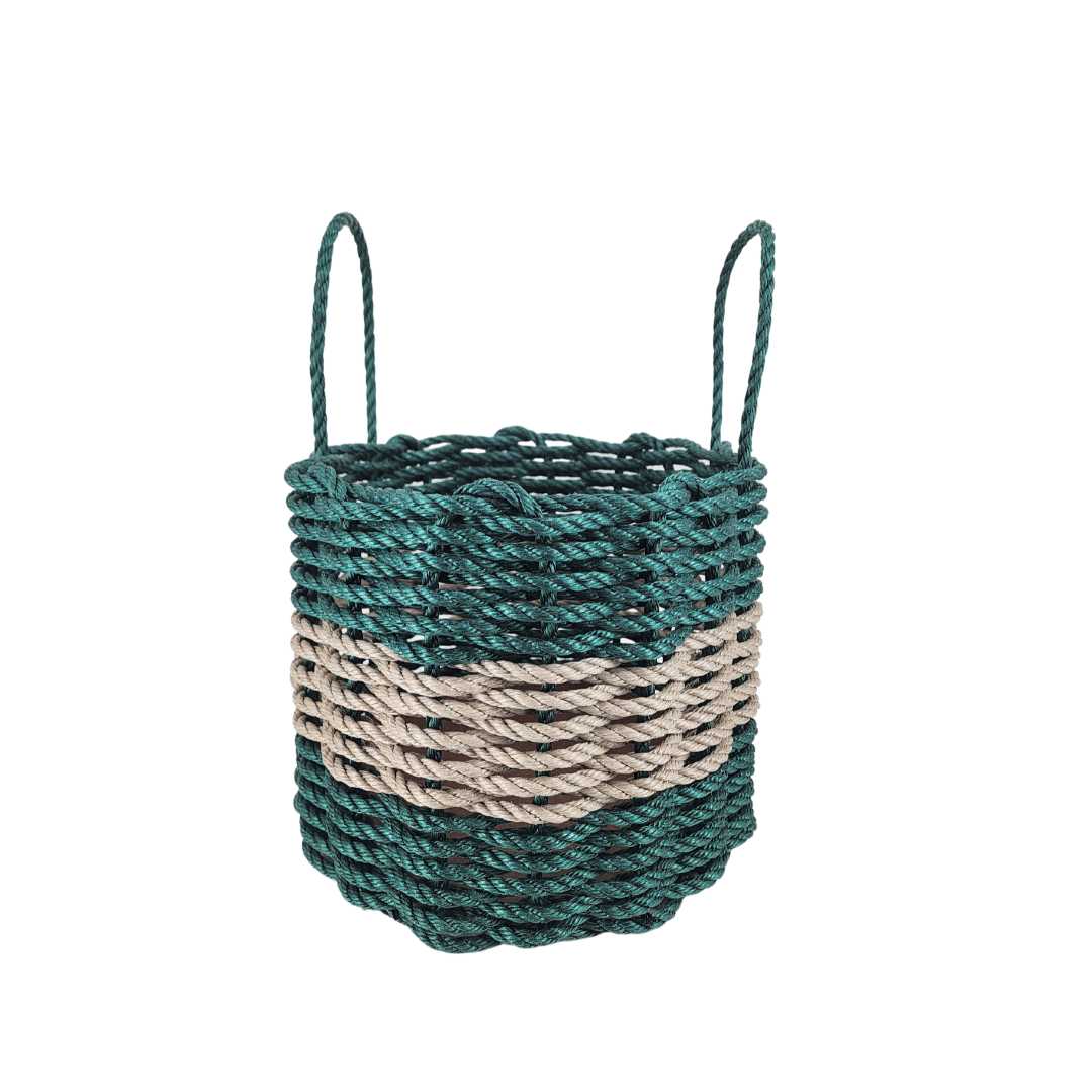 Hunter Green and Tan Rope Basket - MaisonBeach