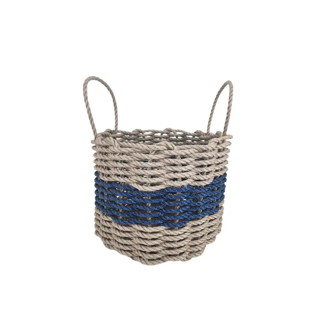 Authentic Maine Lobster Rope Storage Basket Tan and Navy Blue - MaisonBeach