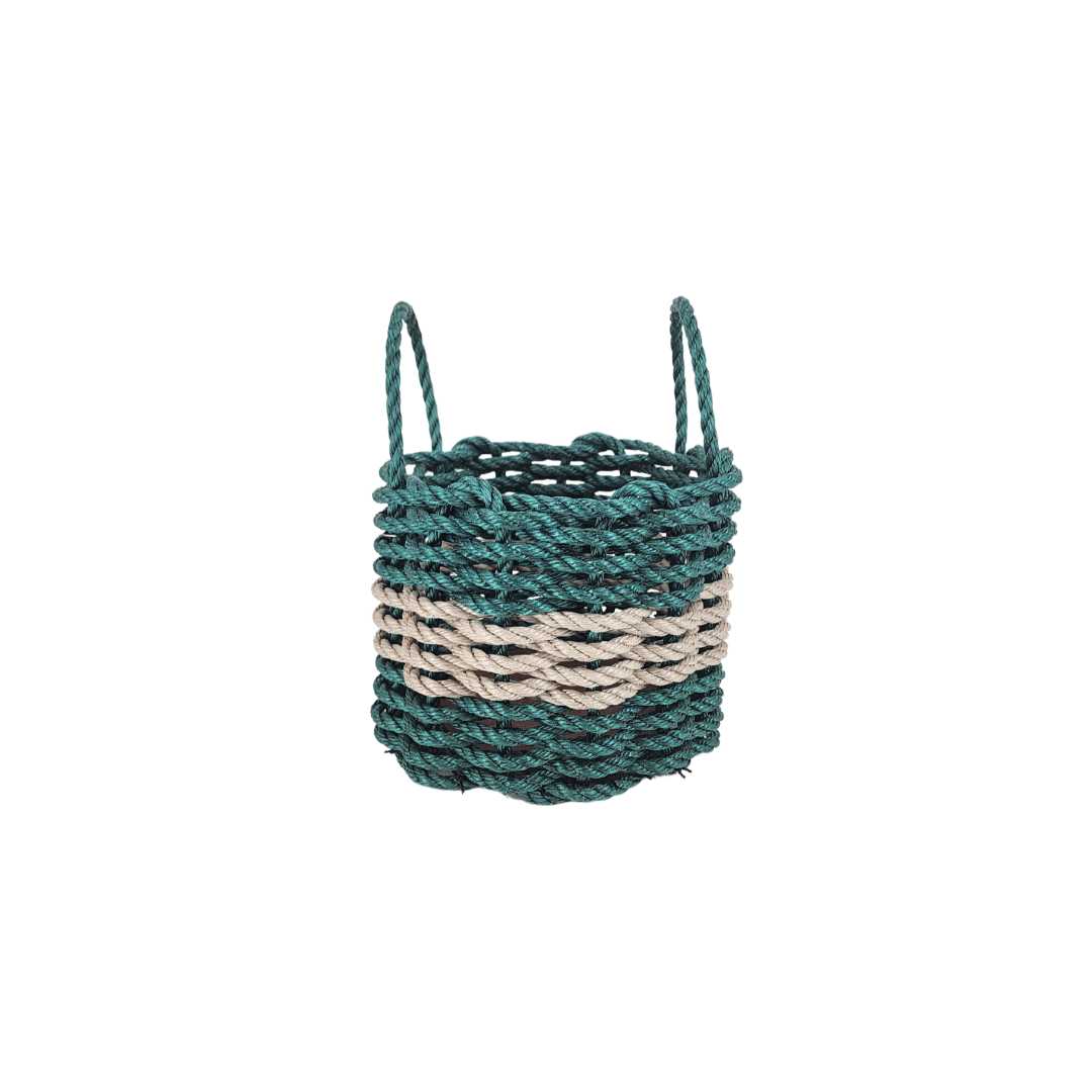 Hunter Green and Tan Rope Basket - MaisonBeach