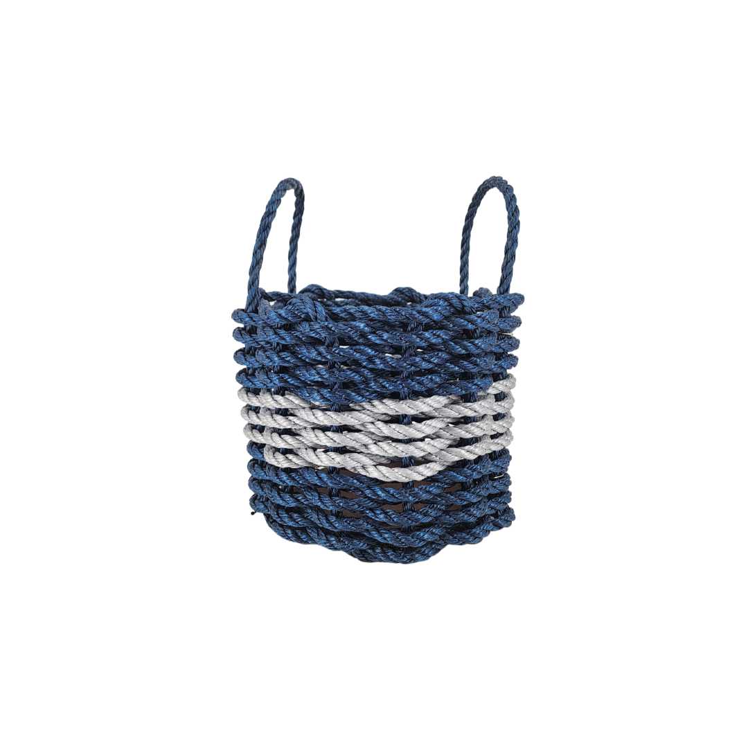 Authentic Maine Lobster Rope Storage Basket Navy Blue and Light Gray - MaisonBeach