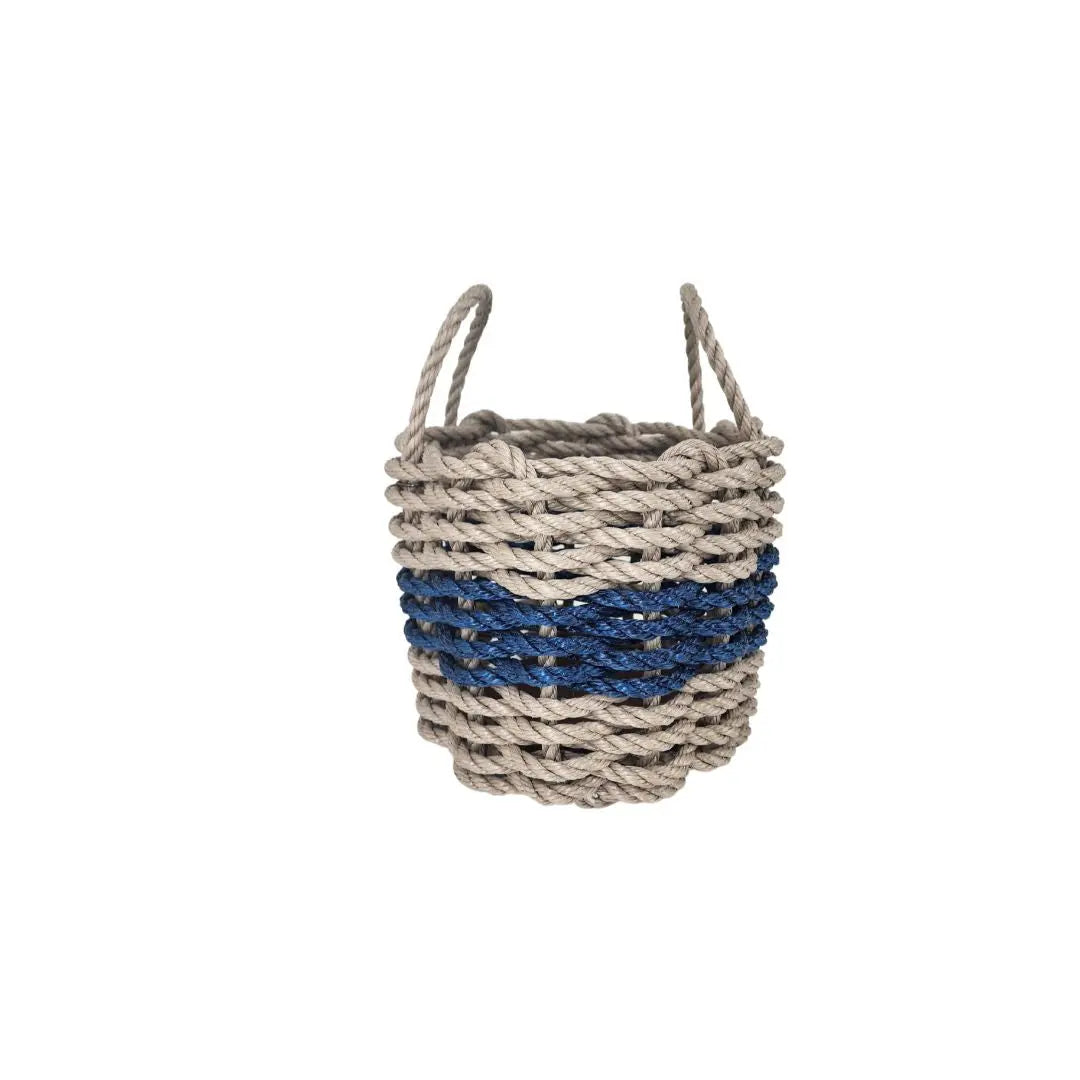 Authentic Maine Lobster Rope Storage Basket Tan and Navy Blue - MaisonBeach