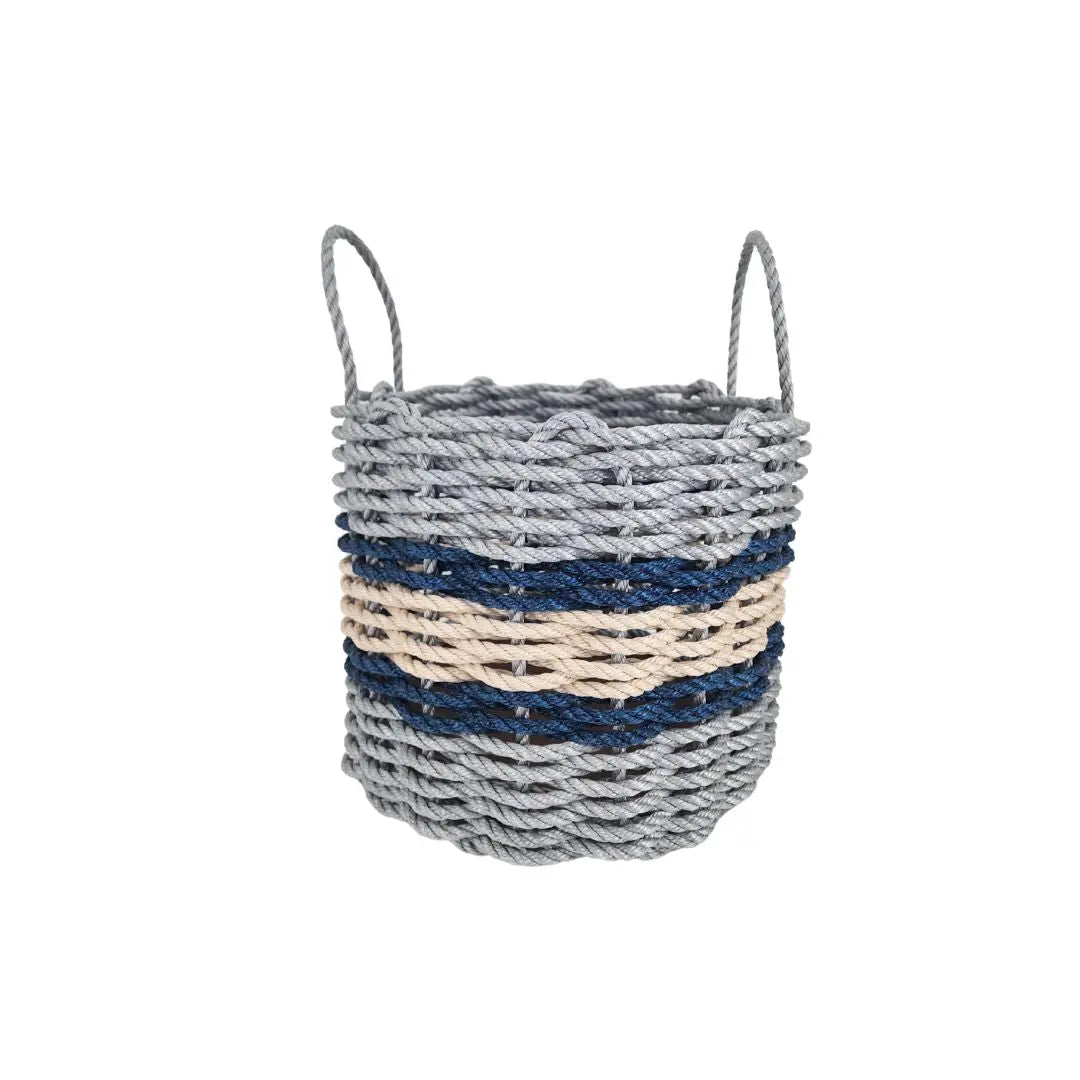 Lobster Rope Basket Light Gray and Light Tan, Navy Accents - MaisonBeach