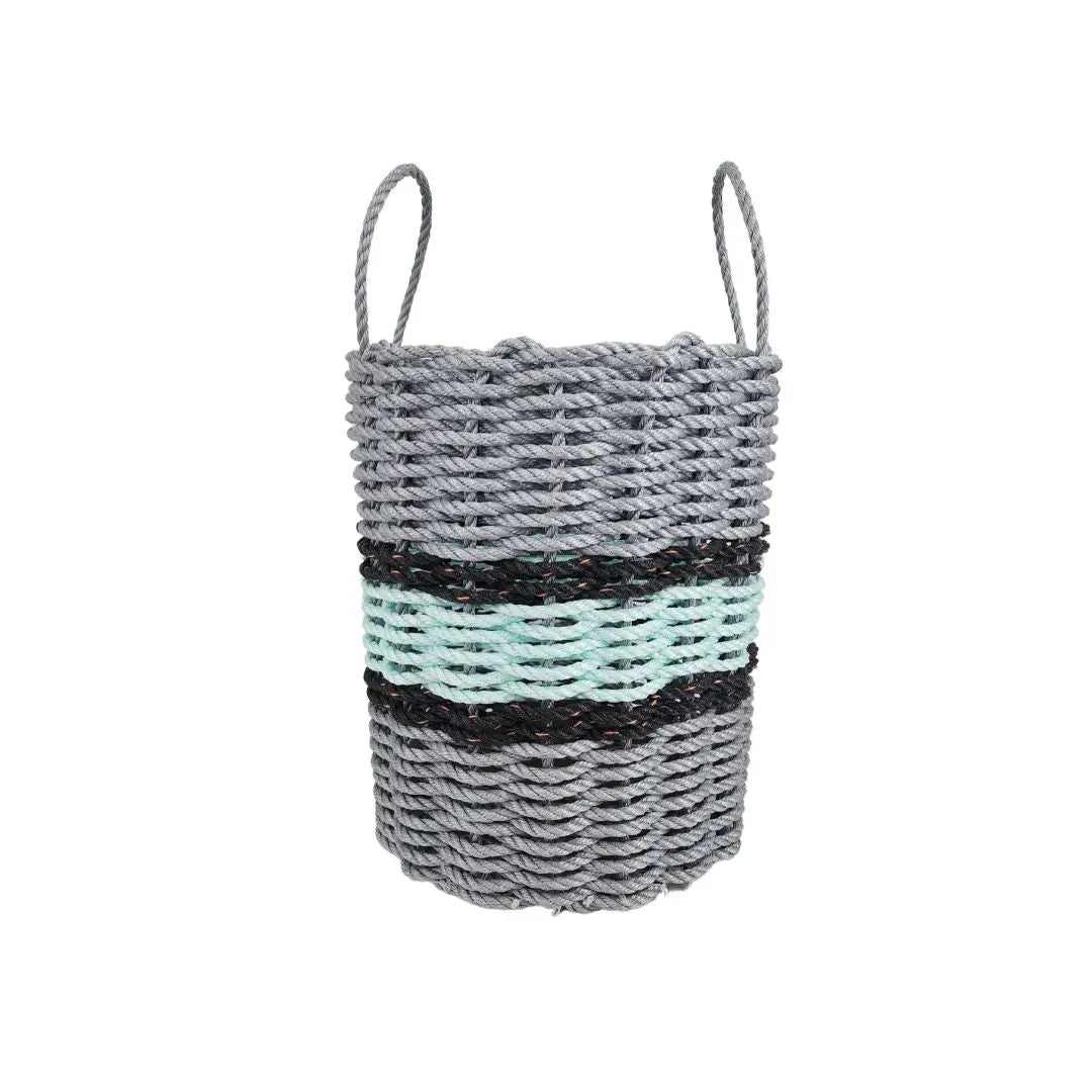 Lobster Rope Basket Light Gray and Seafoam, Black Accents - MaisonBeach