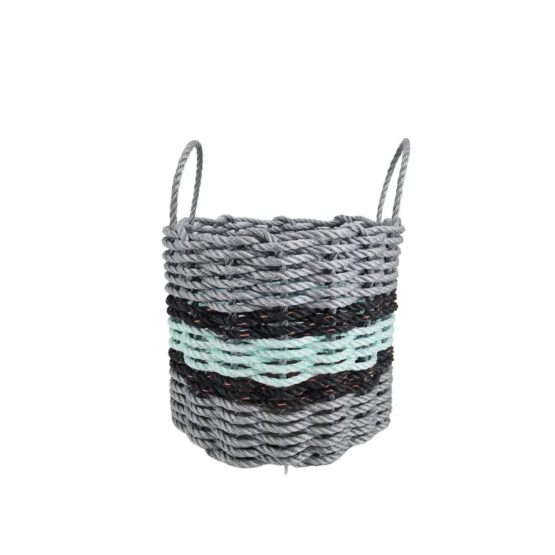 Lobster Rope Basket Light Gray and Seafoam, Black Accents - MaisonBeach