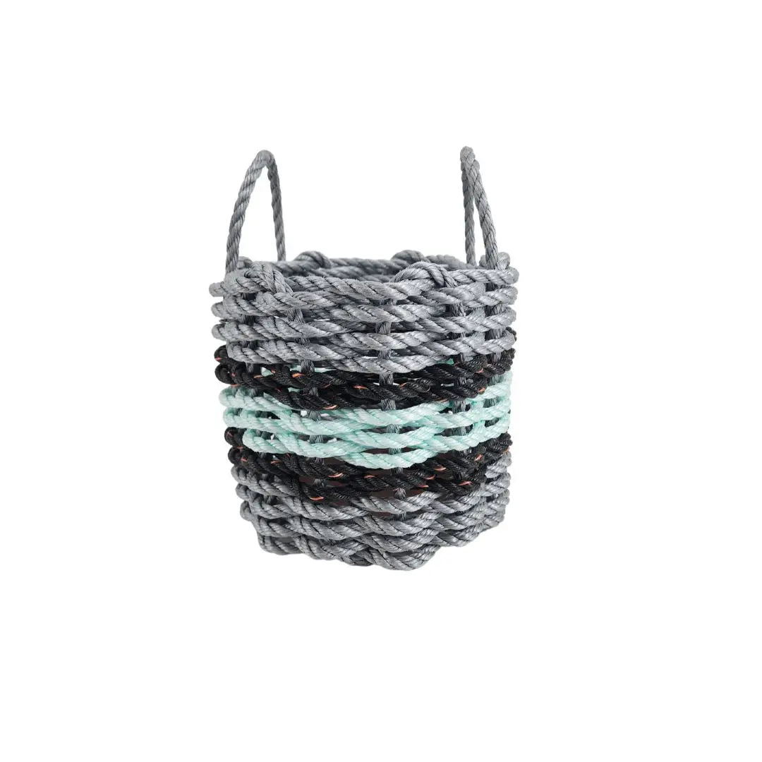 Lobster Rope Basket Light Gray and Seafoam, Black Accents - MaisonBeach
