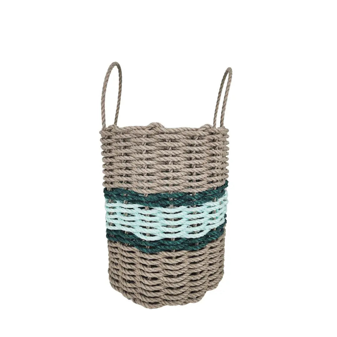 Lobster Rope Basket Tan and Seafoam, Hunter Green Accents - MaisonBeach