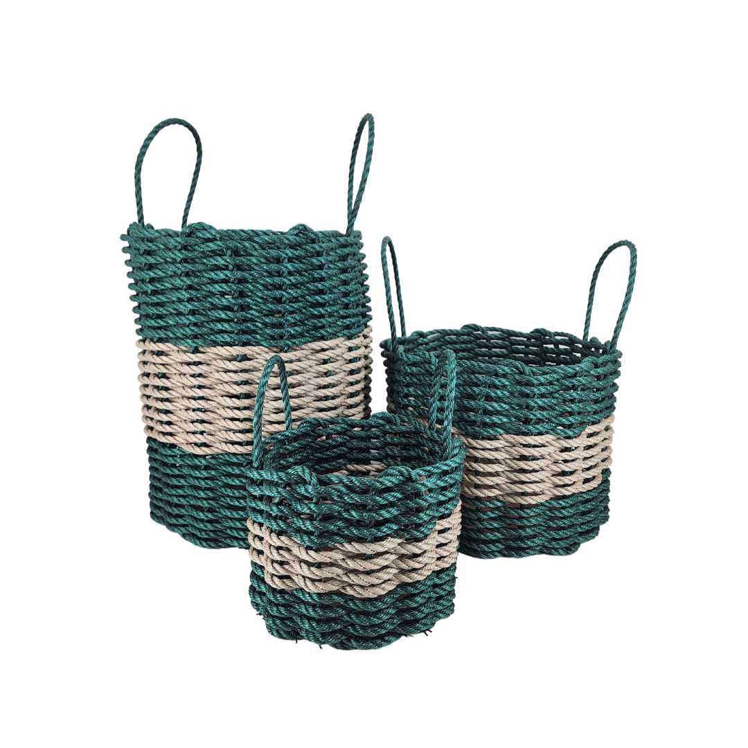 Hunter Green and Tan Rope Basket - MaisonBeach