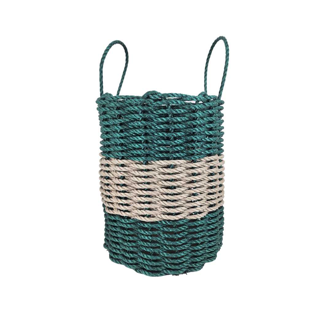 Hunter Green and Tan Rope Basket - MaisonBeach