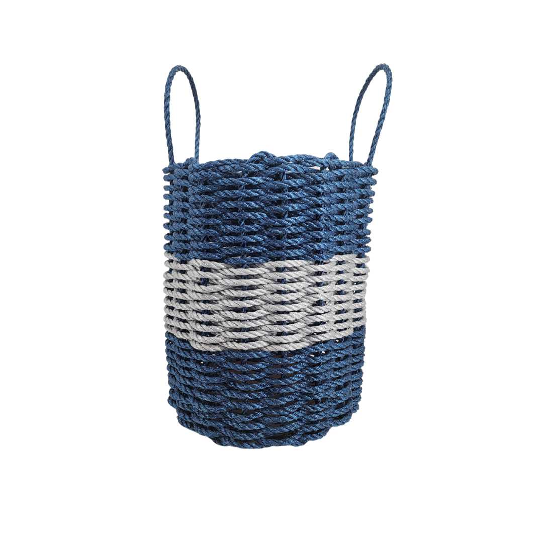 Authentic Maine Lobster Rope Storage Basket Navy Blue and Light Gray - MaisonBeach