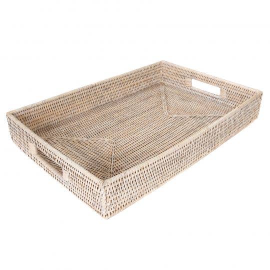 Artifacts Trading Company - Artifacts Rattan™ Rectangular Tray: White Wash / Medium - MaisonBeach