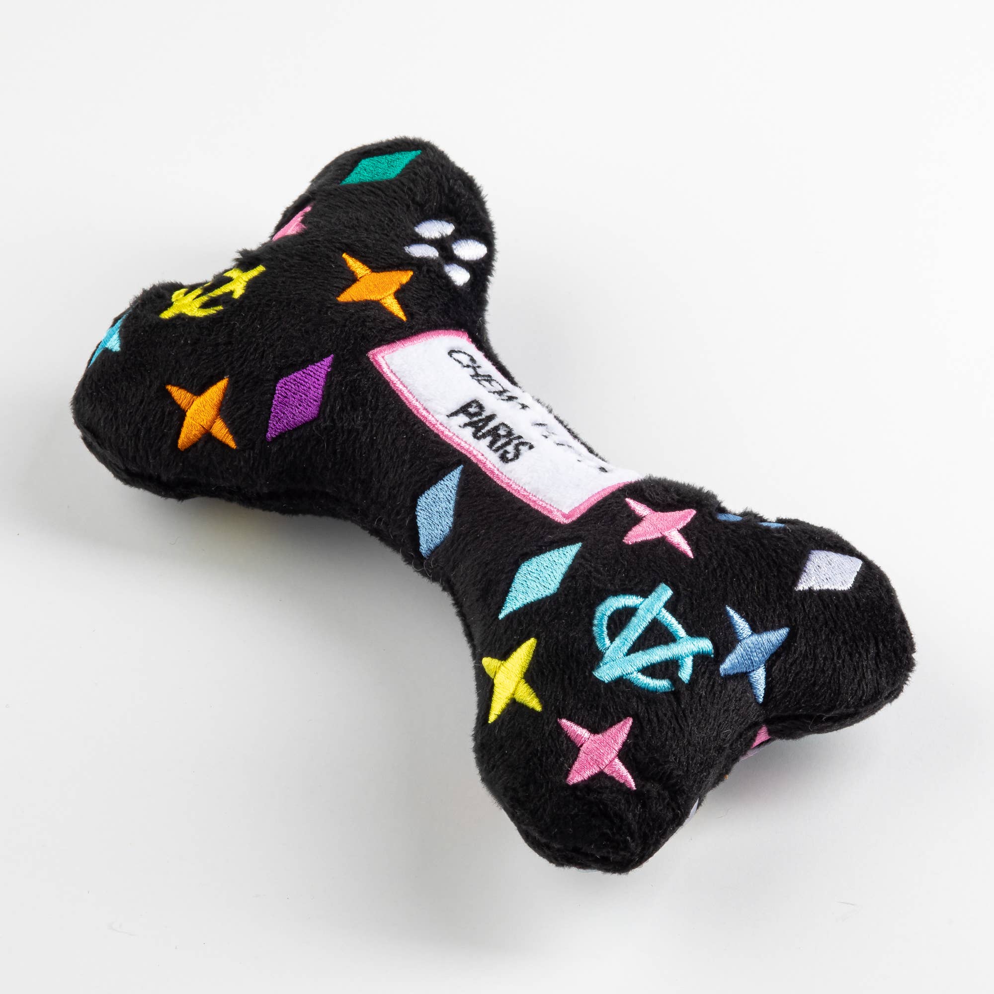 Haute Diggity Dog - Black Monogram Chewy Vuiton Bone Squeaker Dog Toy: Large - MaisonBeach