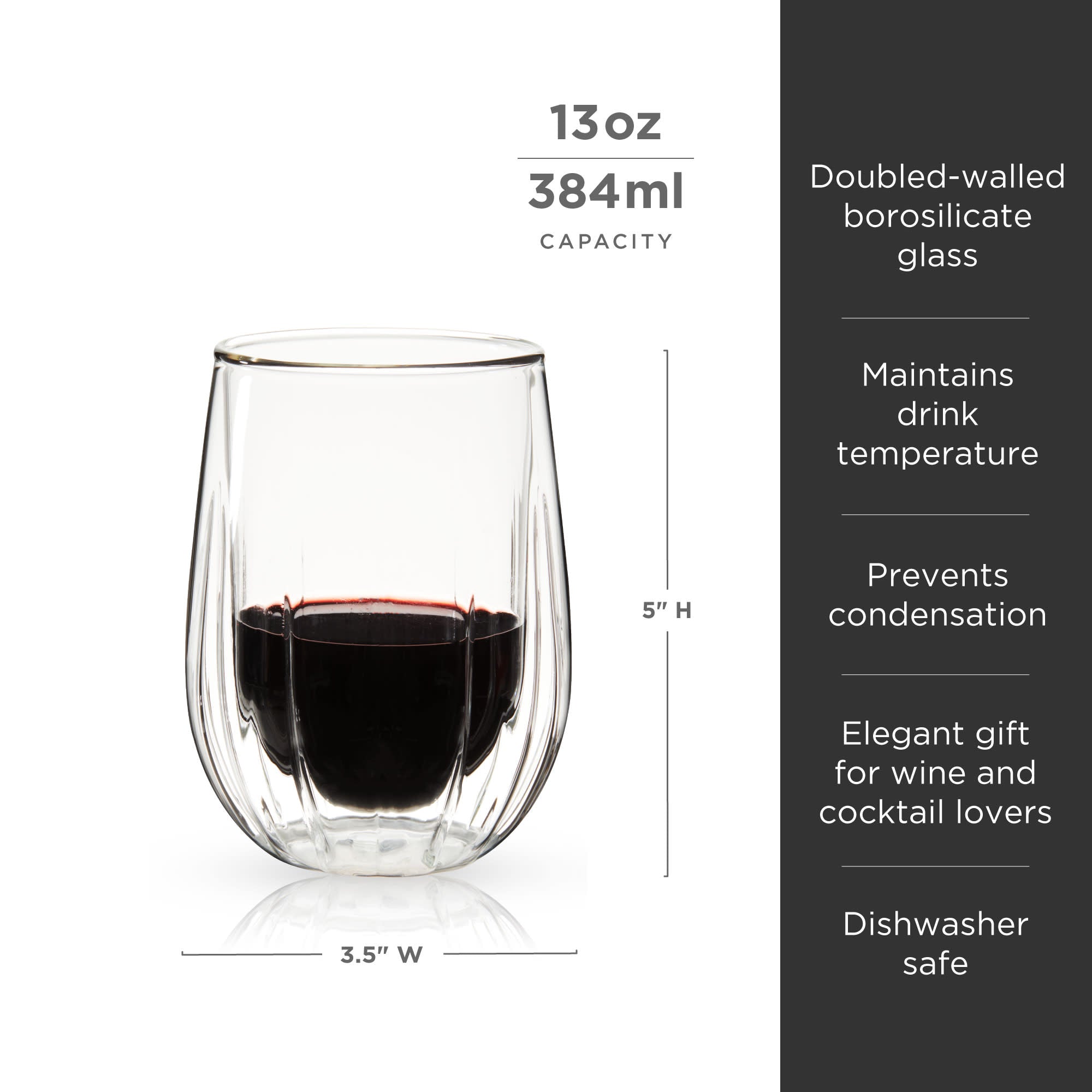 Double-Walled Stemless Wine Glasses Set of 2