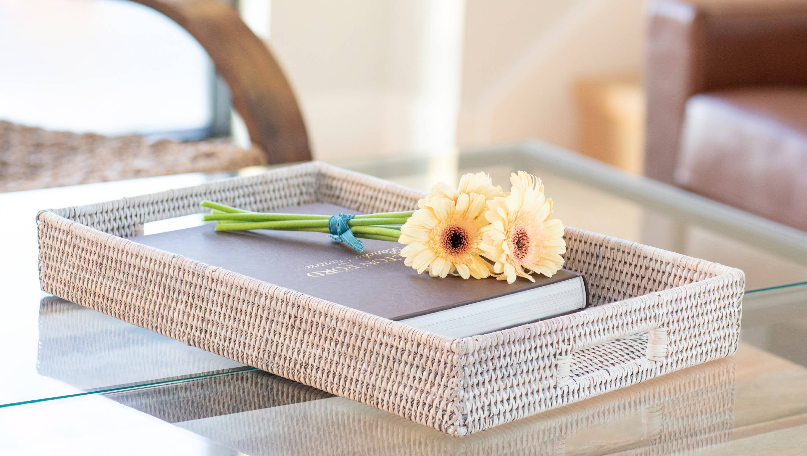 Artifacts Trading Company - Artifacts Rattan™ Rectangular Tray: Honey Brown / Medium - MaisonBeach