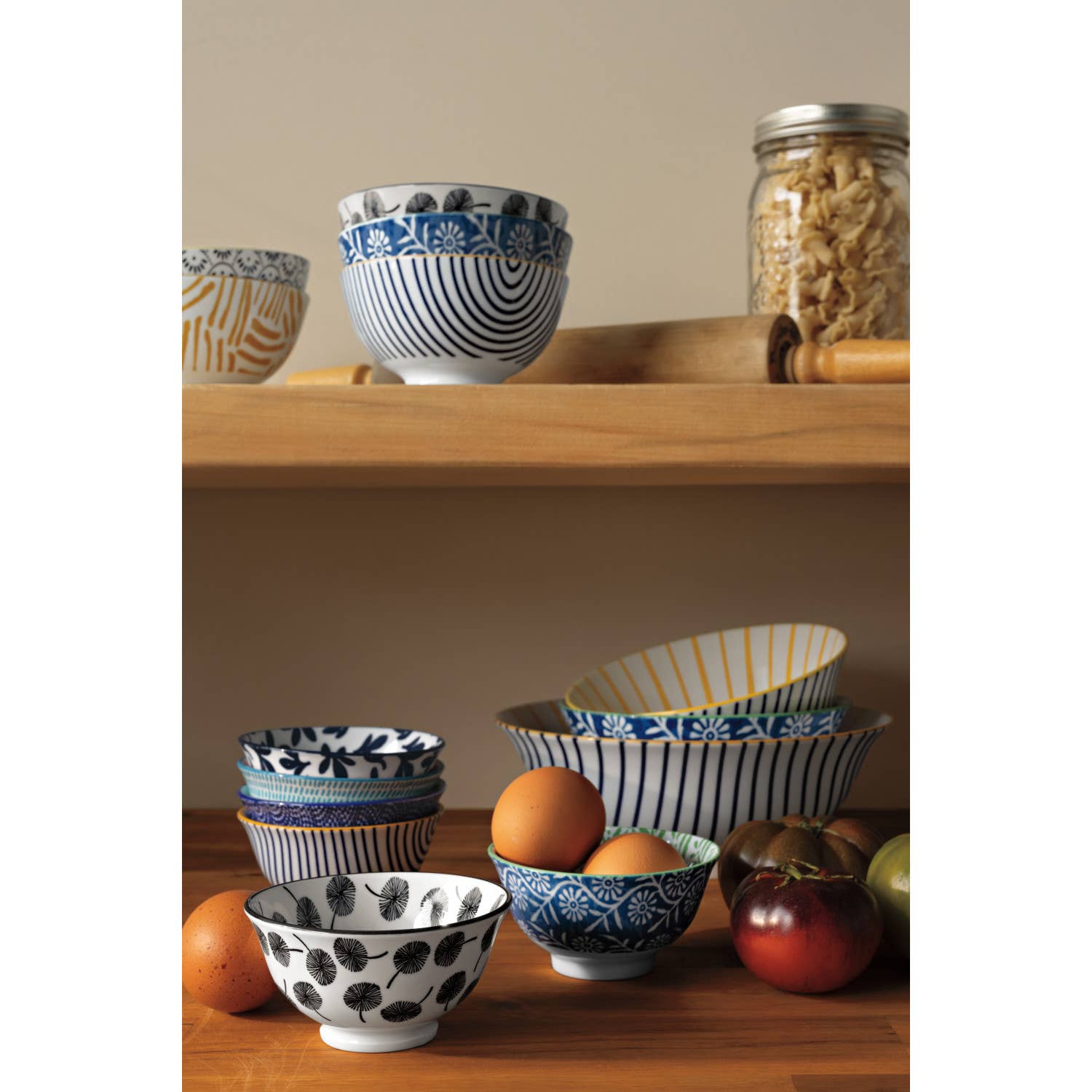Blue Red Dash Stamped Bowl 3.5 inch