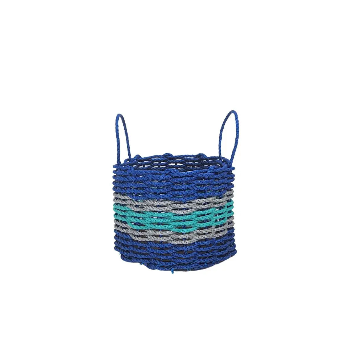 Authentic Maine Lobster Rope Storage Basket Blue and Teal with light Gray Accents - MaisonBeach