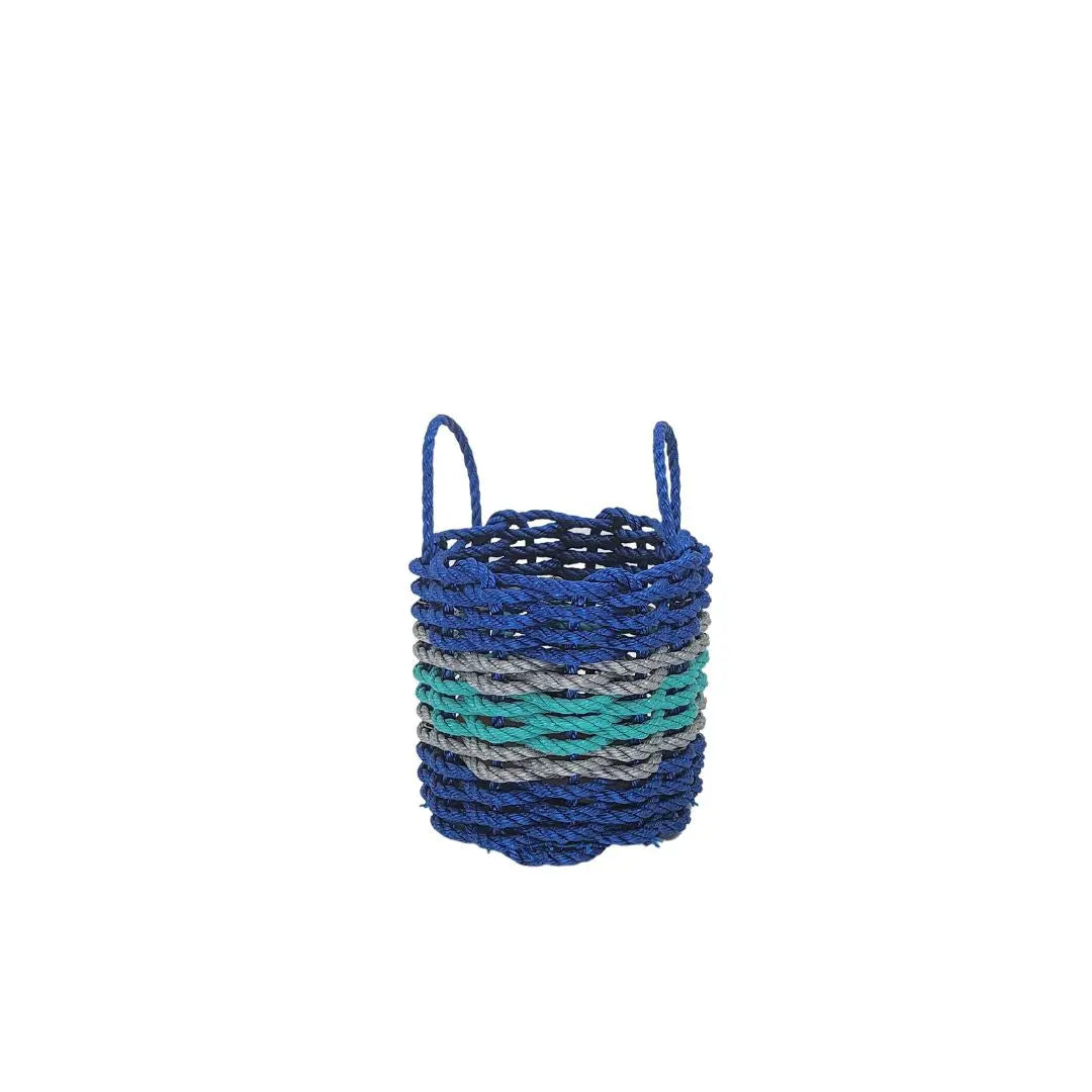 Authentic Maine Lobster Rope Storage Basket Blue and Teal with light Gray Accents - MaisonBeach