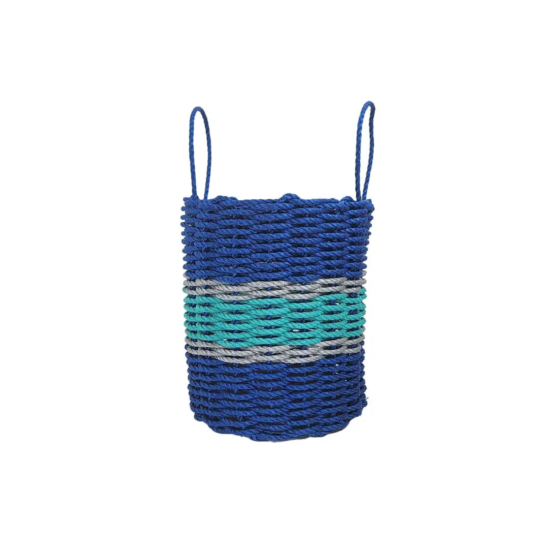 Authentic Maine Lobster Rope Storage Basket Blue and Teal with light Gray Accents - MaisonBeach