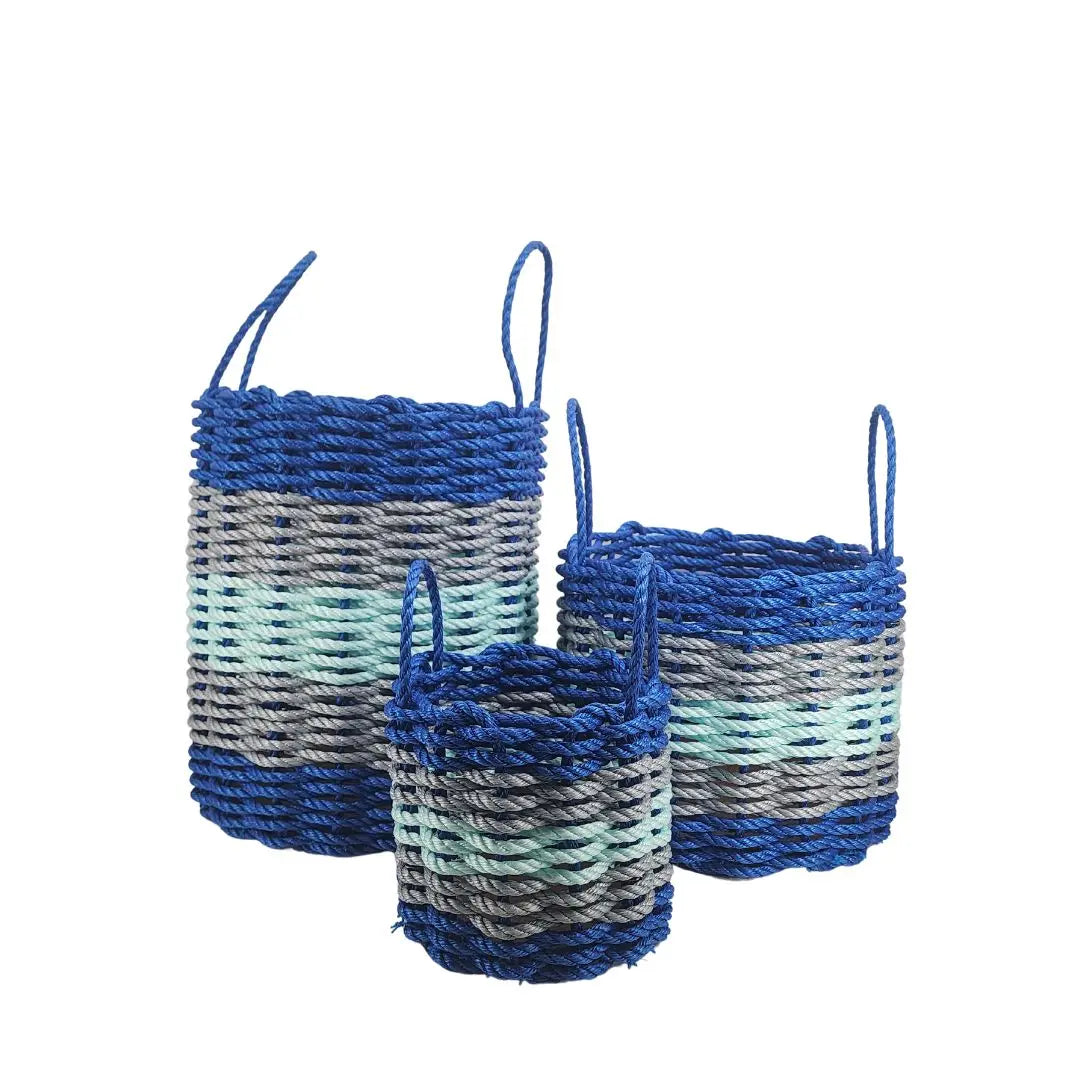 Five Stripe Rope Storage Basket Blue, Gray and Seafoam - MaisonBeach