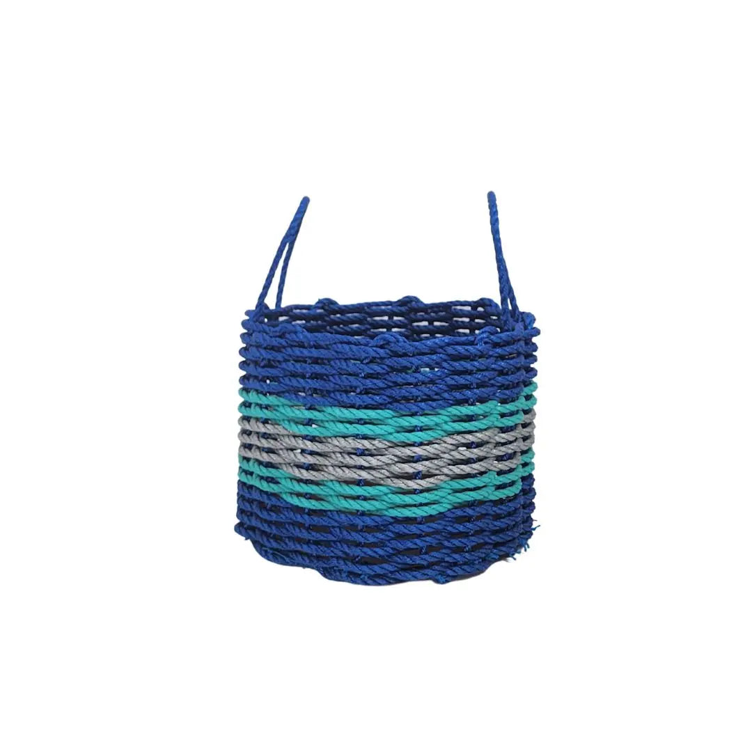 Authentic Maine Lobster Rope Storage Basket Blue and Light Gray with Teal Accents - MaisonBeach