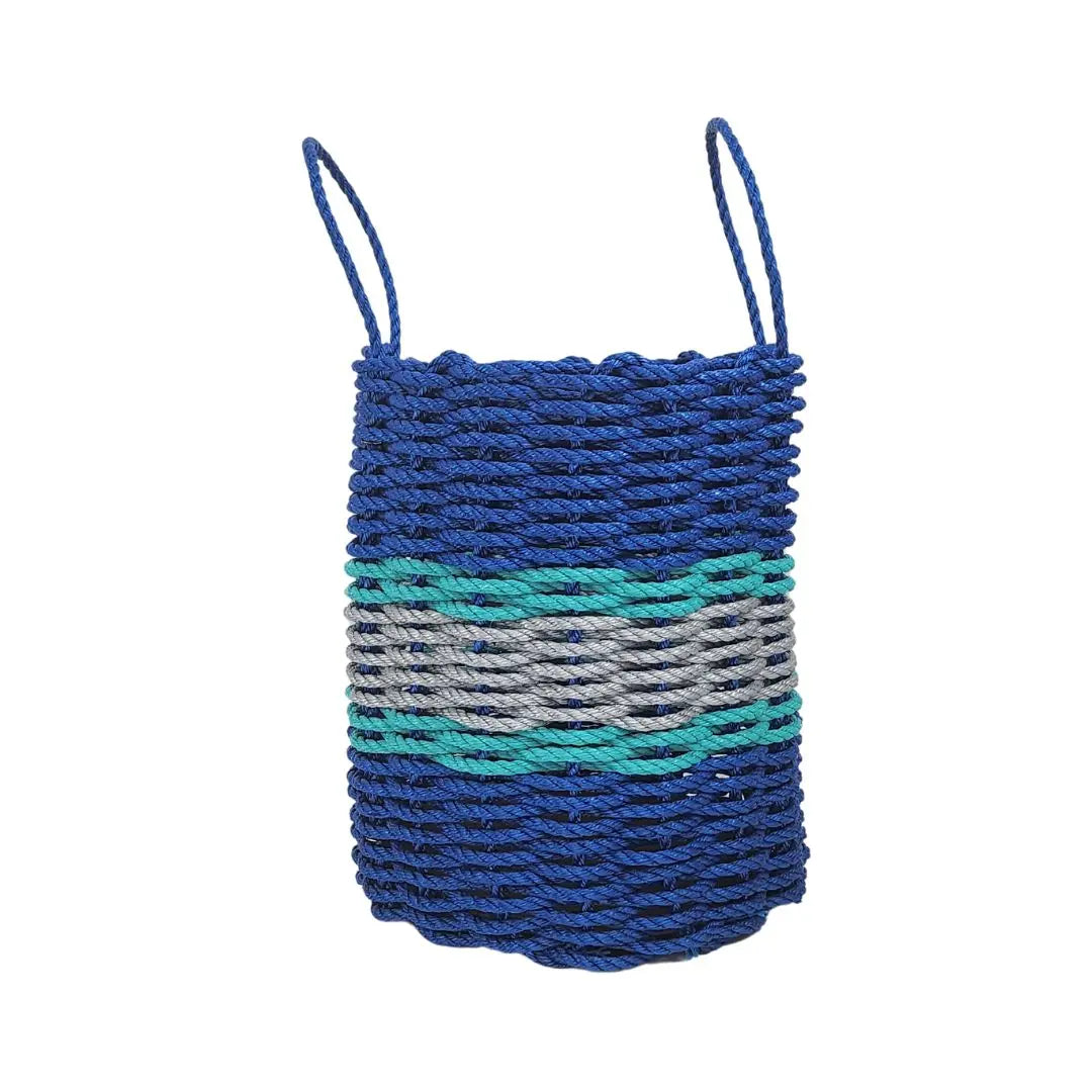 Authentic Maine Lobster Rope Storage Basket Blue and Light Gray with Teal Accents - MaisonBeach