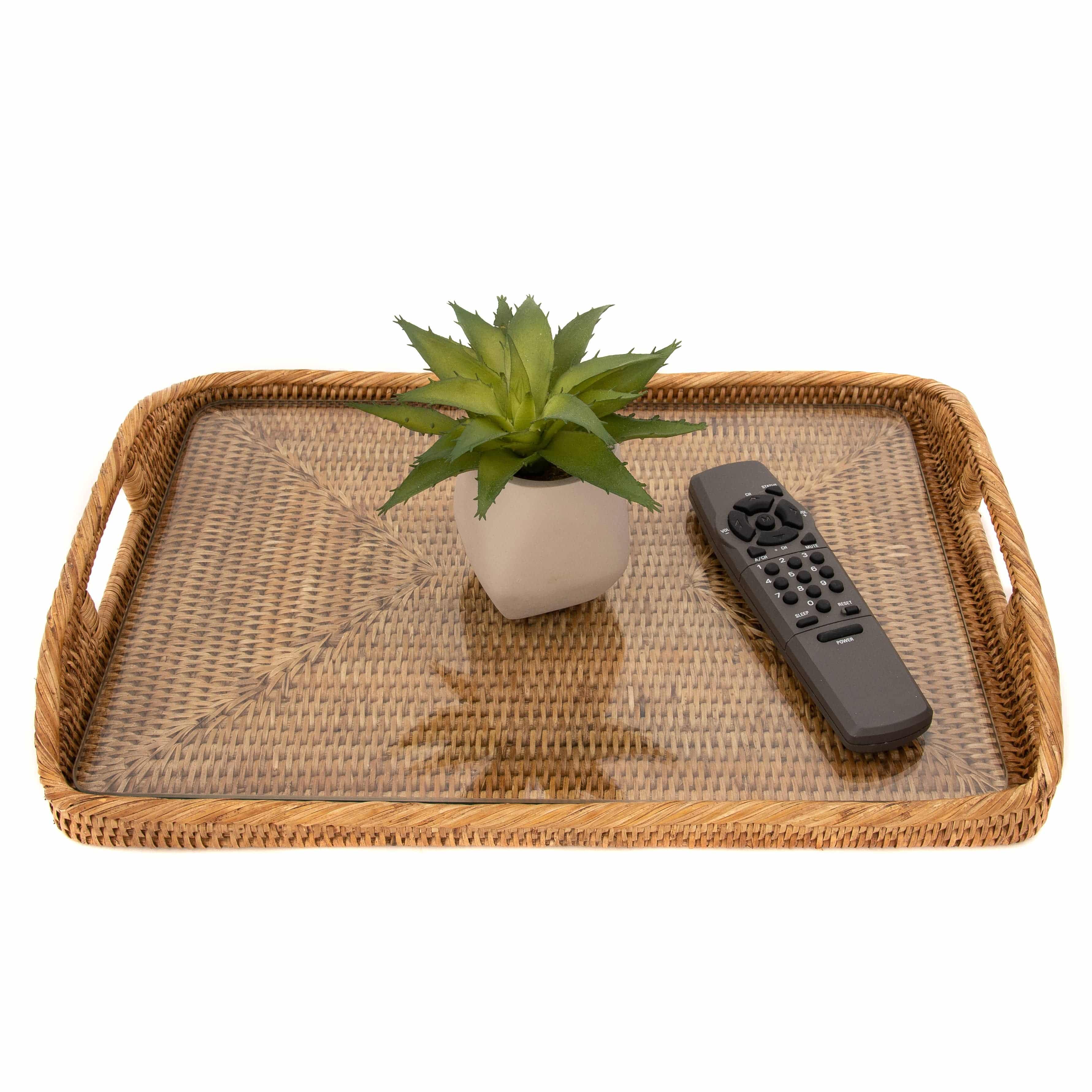 Rectangular Tray with Glass Insert: Tudor Black / 14"x10"x1"