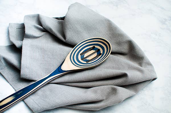 12" Blue Pakka Wood Slotted Spoon - MaisonBeach