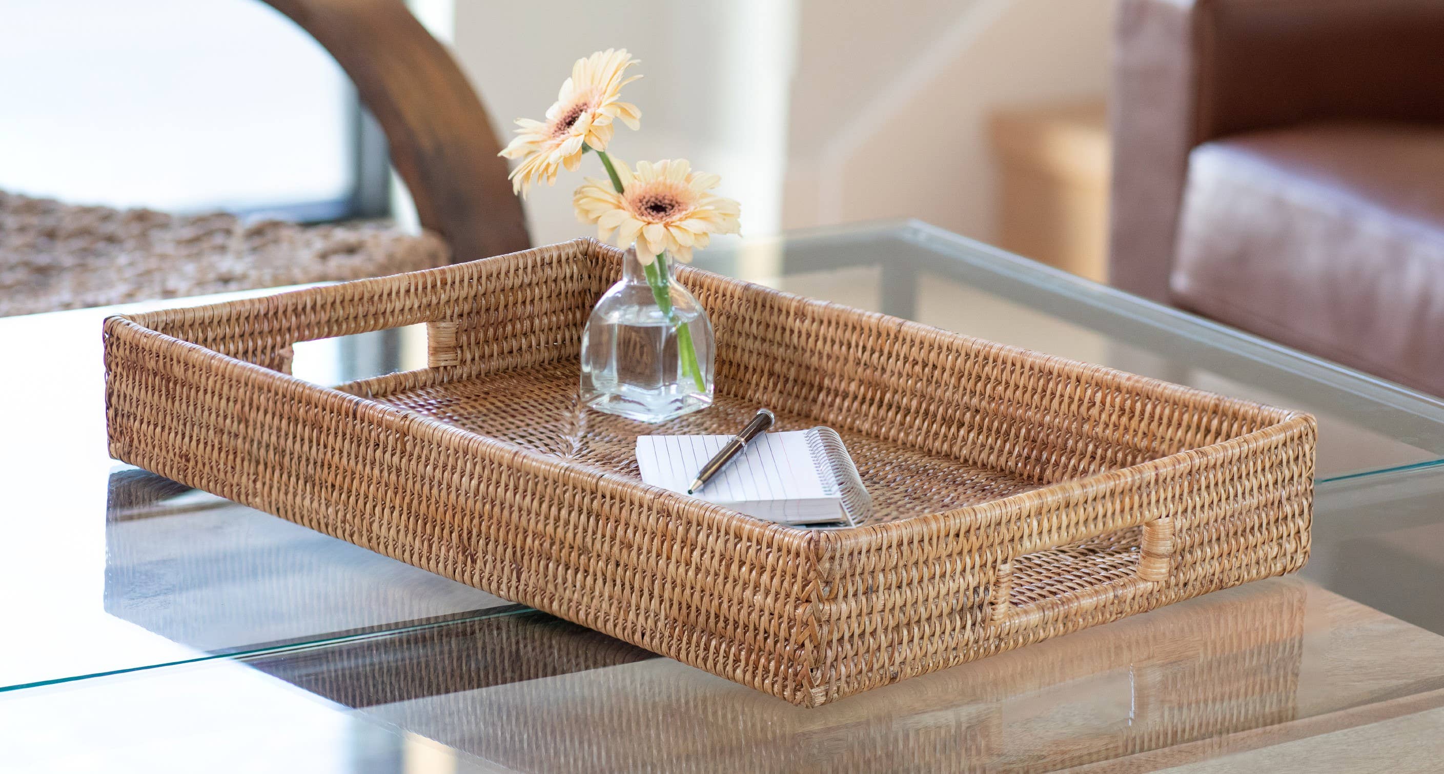 Artifacts Trading Company - Artifacts Rattan™ Rectangular Tray: Honey Brown / Medium - MaisonBeach