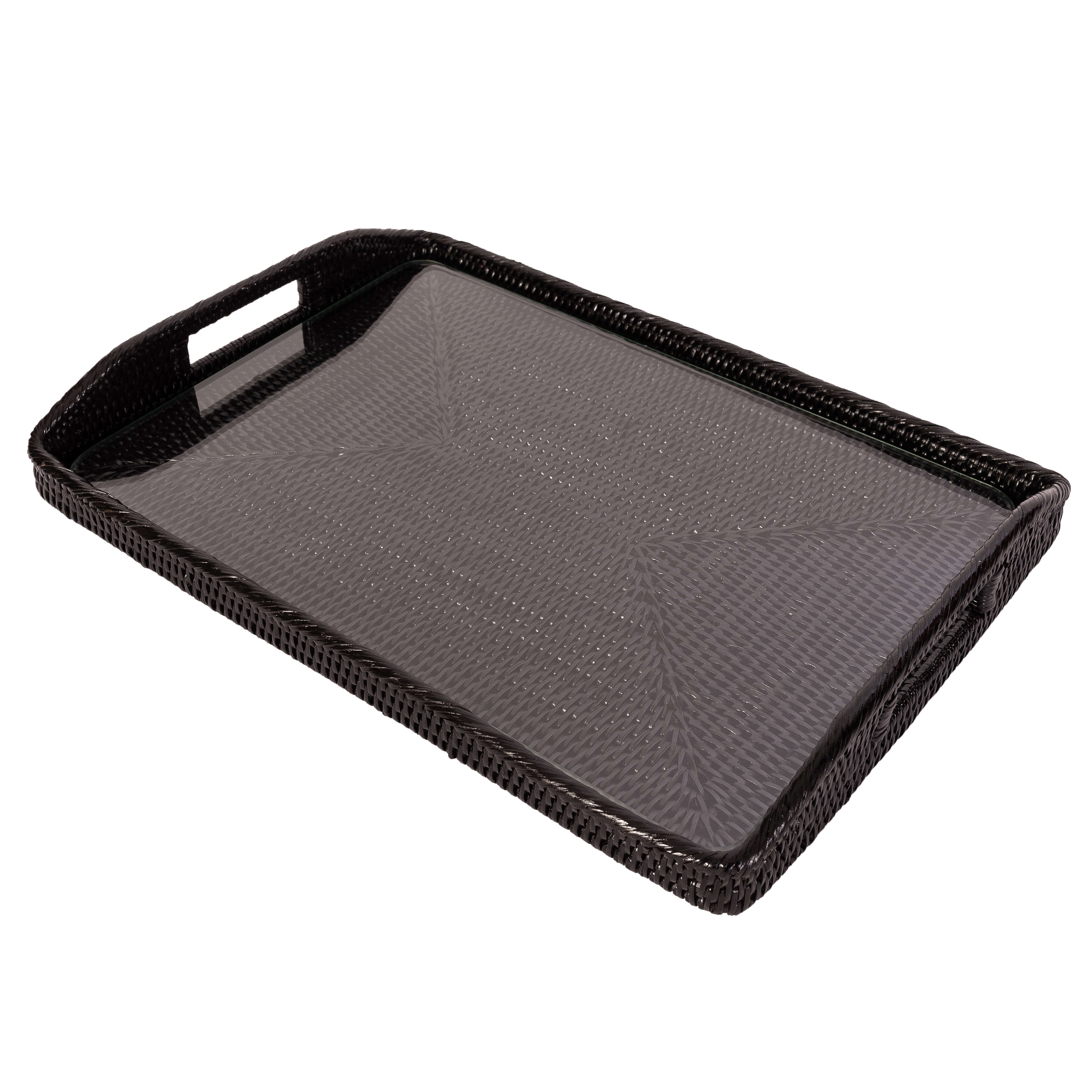 Rectangular Tray with Glass Insert: Tudor Black / 14"x10"x1"