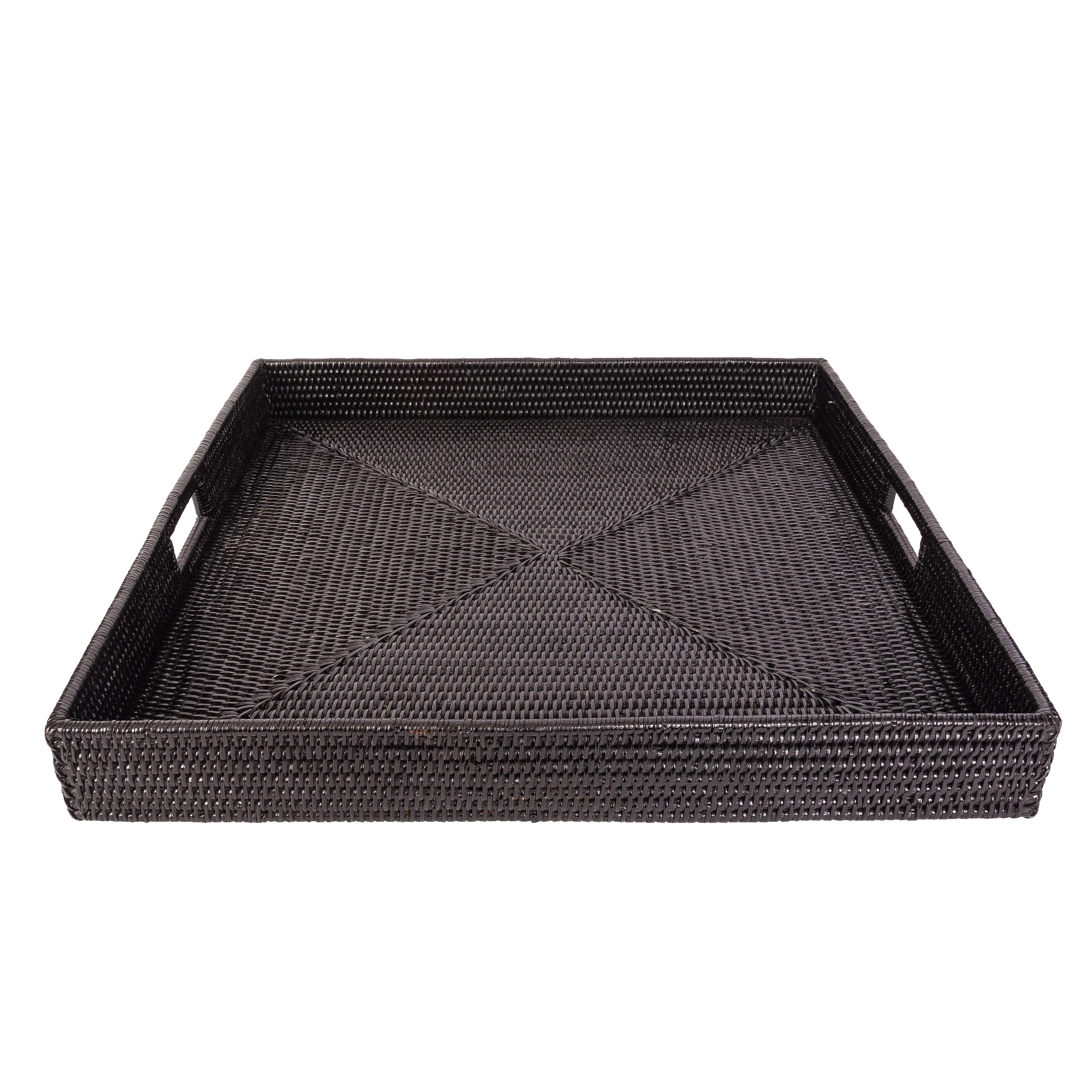 Artifacts Rattan Square Serving/Ottoman Tray: 16" Square / Tudor Black