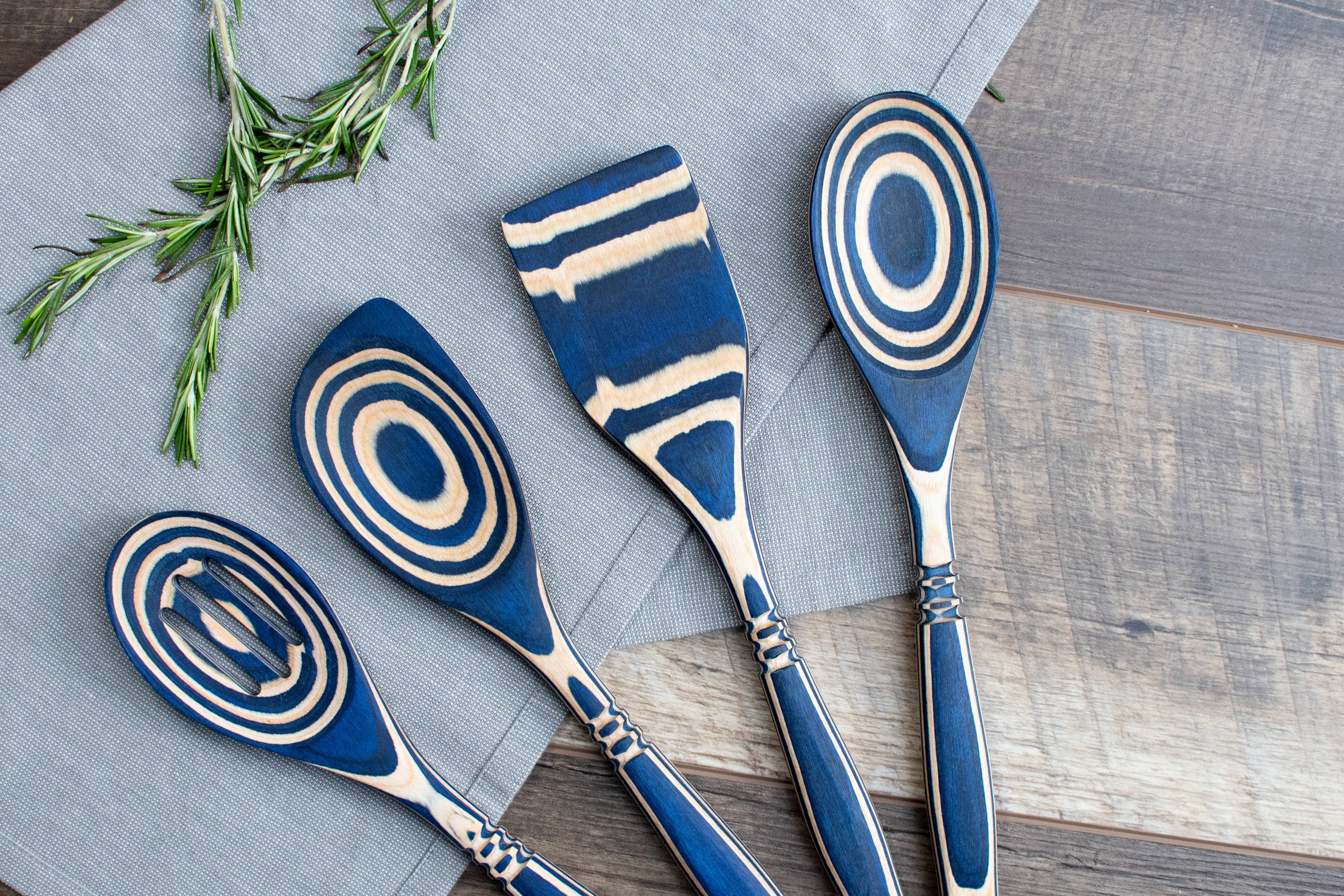 Island Bamboo 12" Blue Pakka Wood Spatula - MaisonBeach