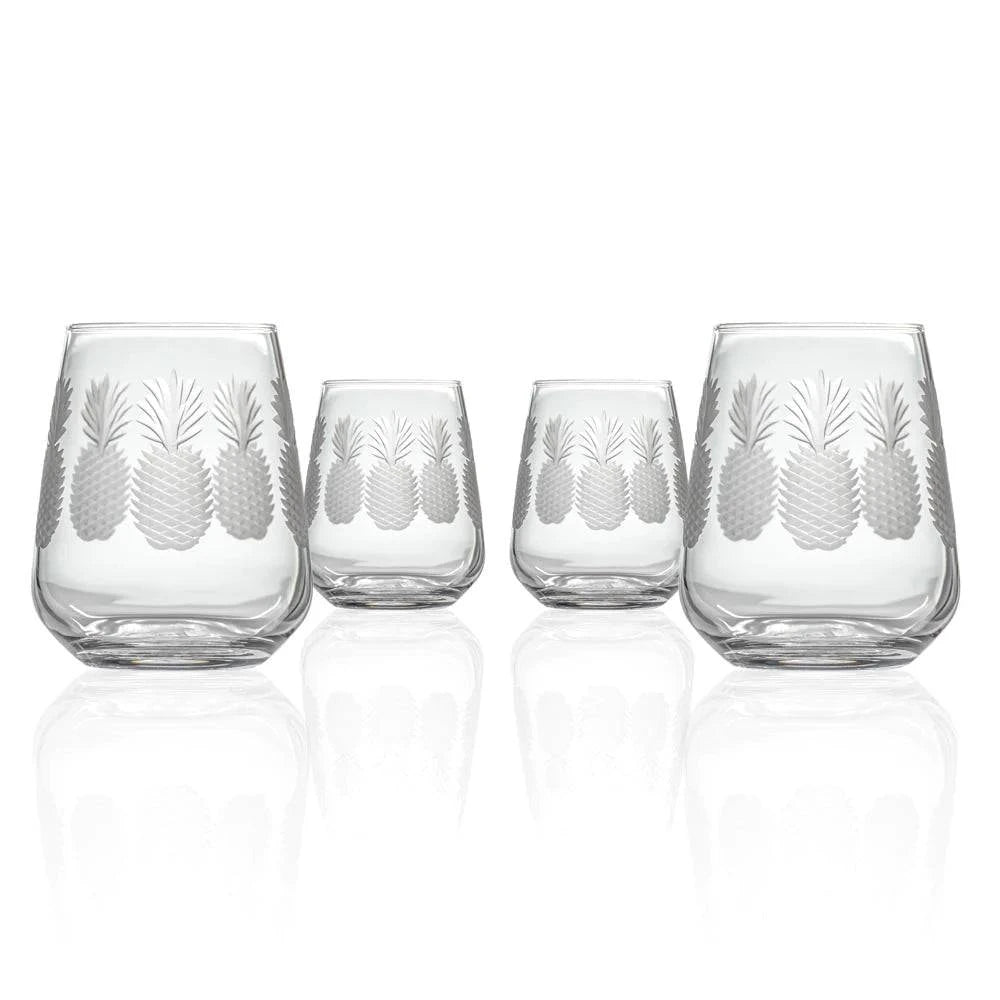 Fresh Pineapples 15.75oz. Stemless Wine-Set of 4 - MaisonBeach