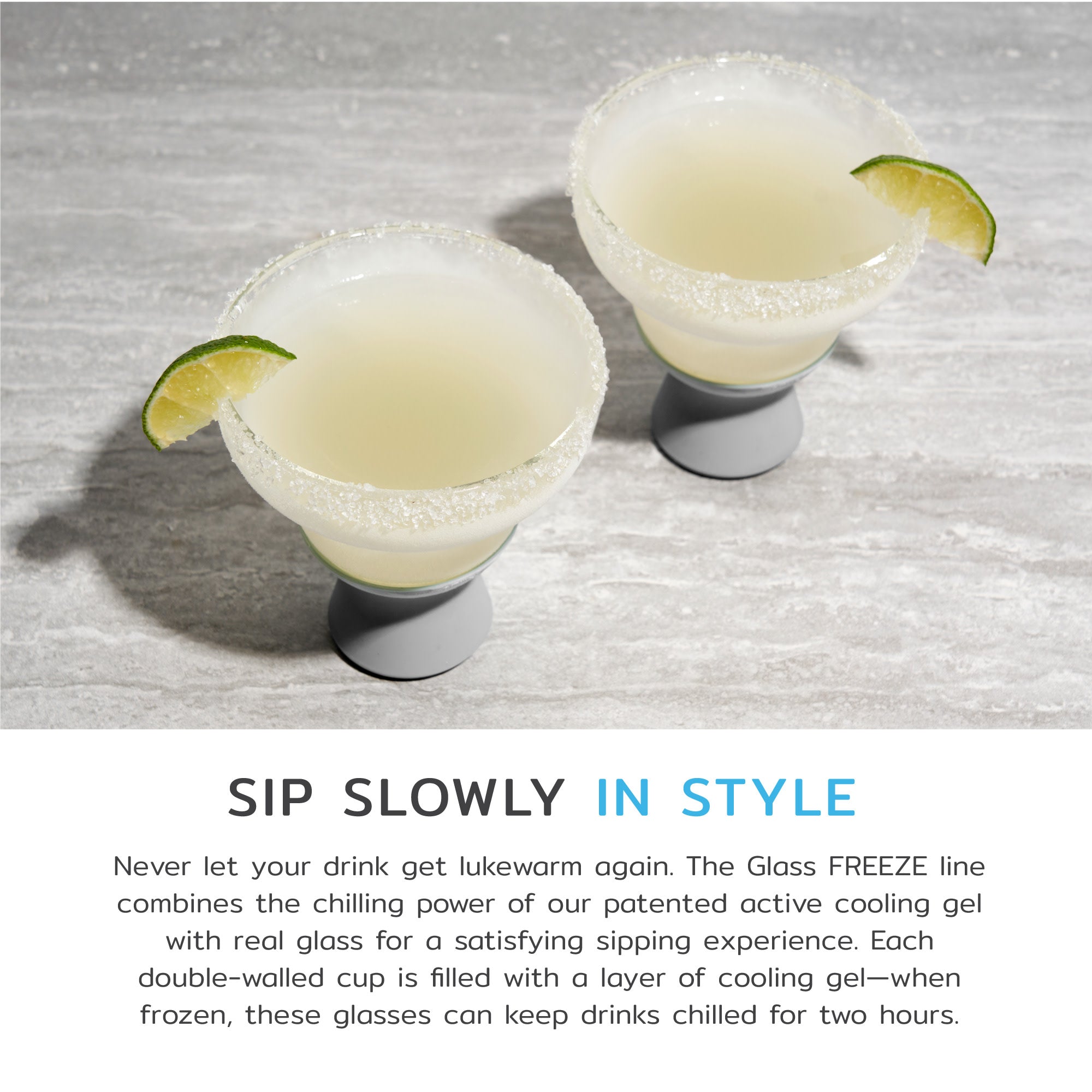 Glass Margarita FREEZE™ in Gray, Set of 2 - MaisonBeach
