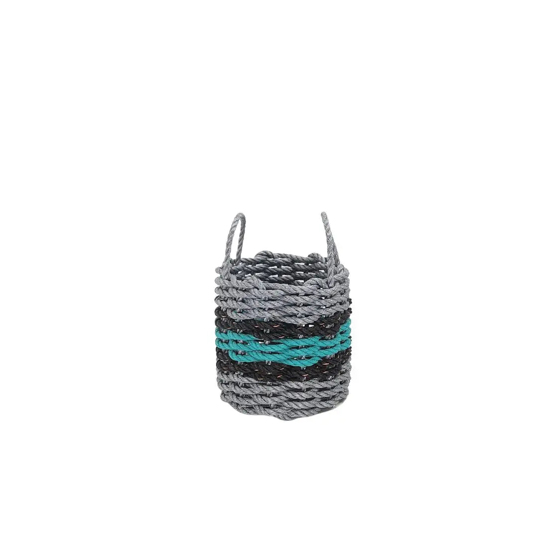 Lobster Rope Basket Light Gray and Teal, Black Accents - MaisonBeach