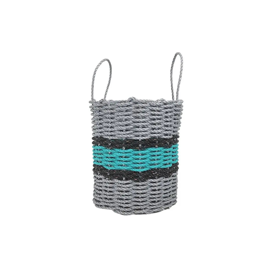 Lobster Rope Basket Light Gray and Teal, Black Accents - MaisonBeach