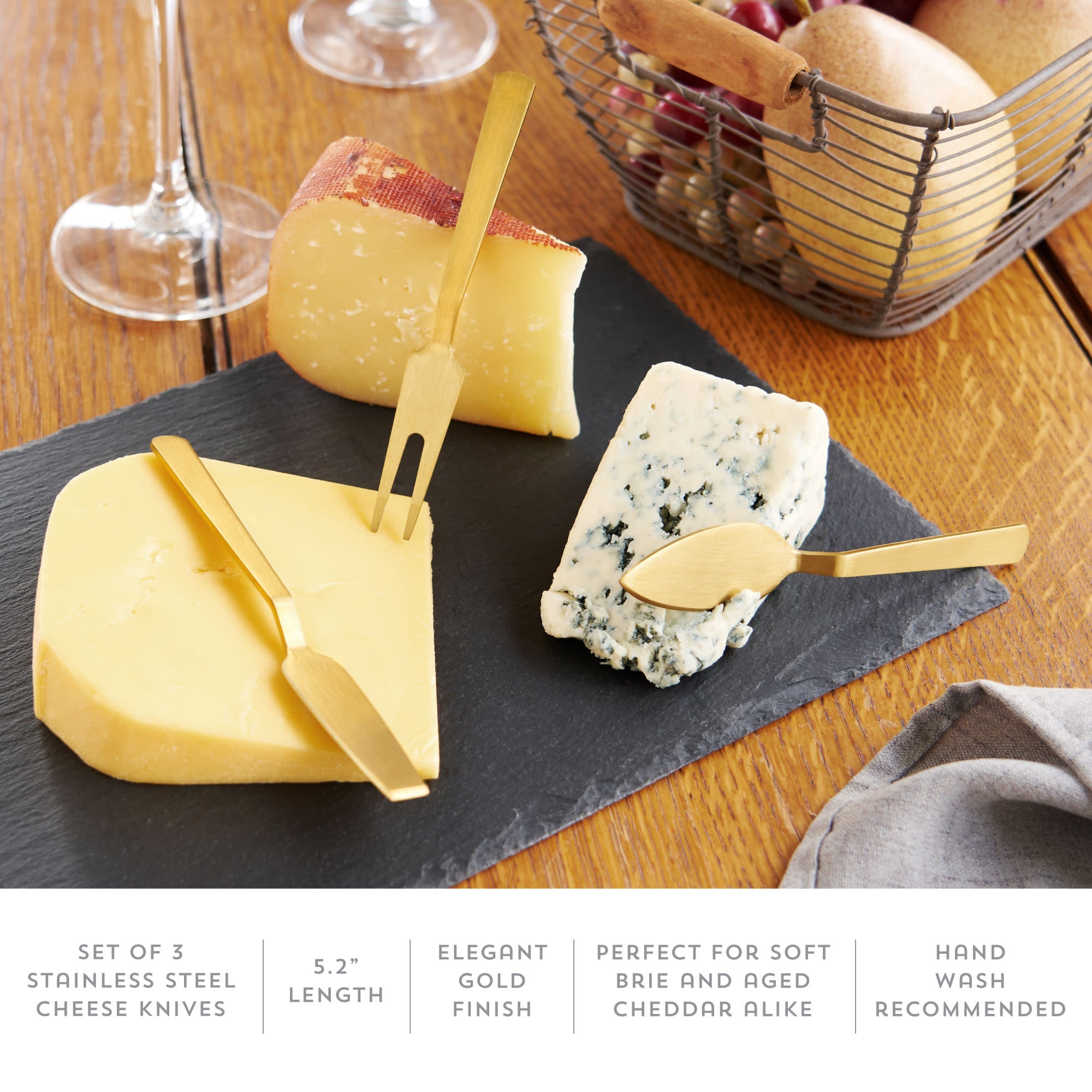 Cheese Knife in Gold, Set of 3 - MaisonBeach