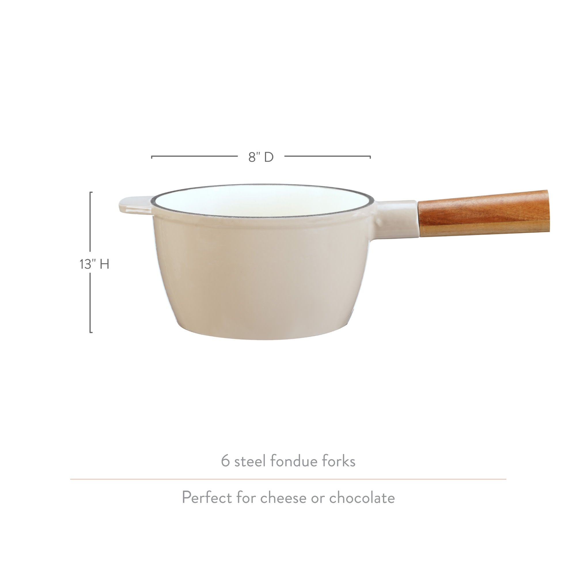 Wood and Cast Iron Fondue Set in Beige