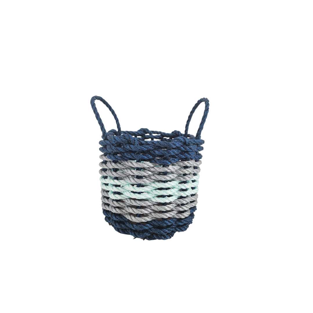 Five Stripe Rope Storage Basket Navy Blue, Light Gray, Seafoam - MaisonBeach