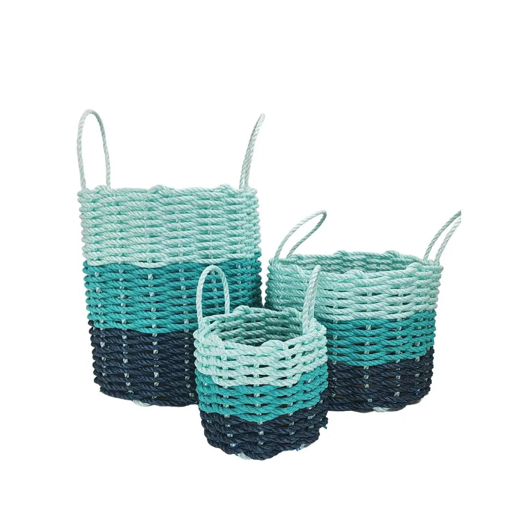 Lobster Rope Storage Basket Navy Blue, Teal, Seafoam - MaisonBeach