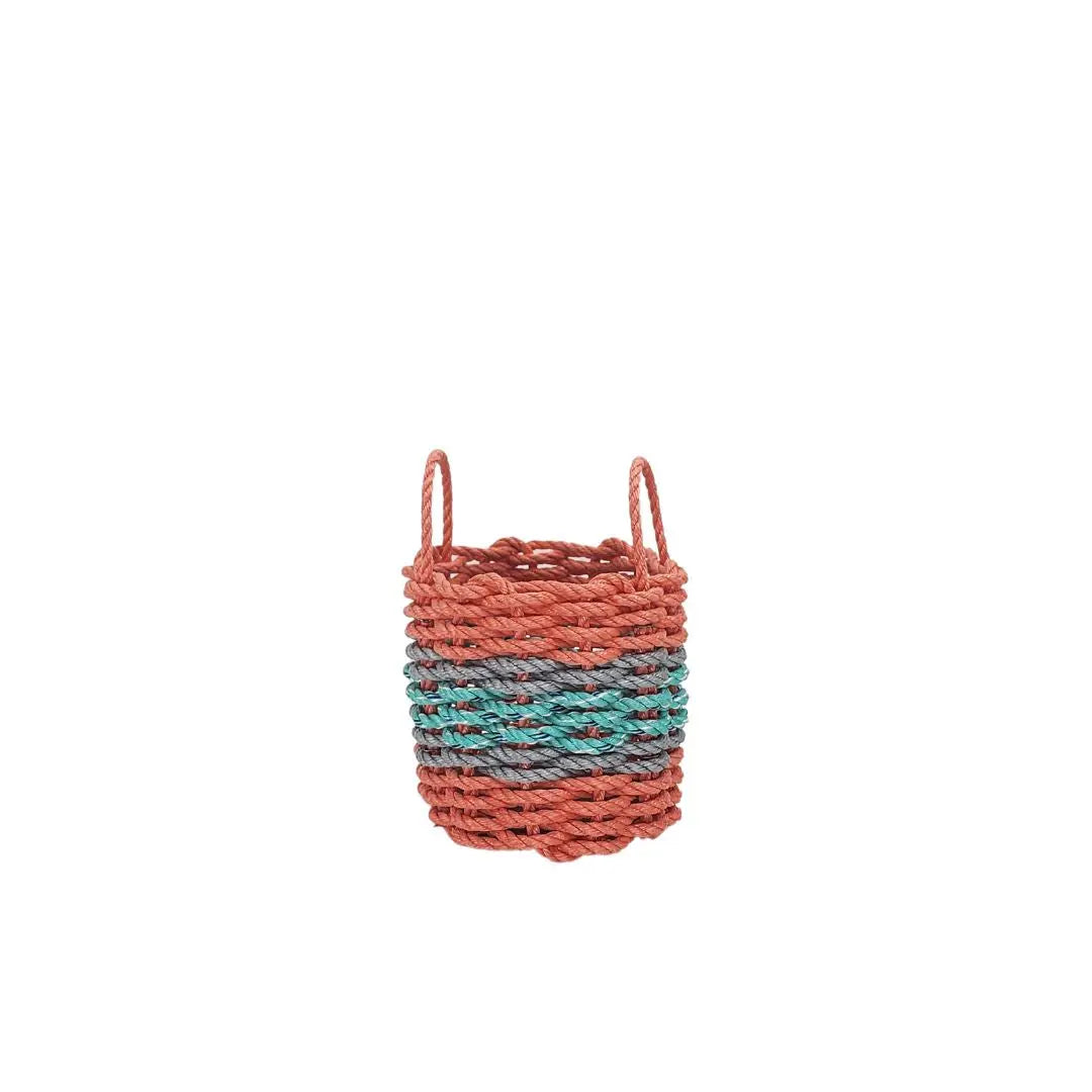 Lobster Rope Storage Basket Coral Orange and Teal with Gray Accents - MaisonBeach