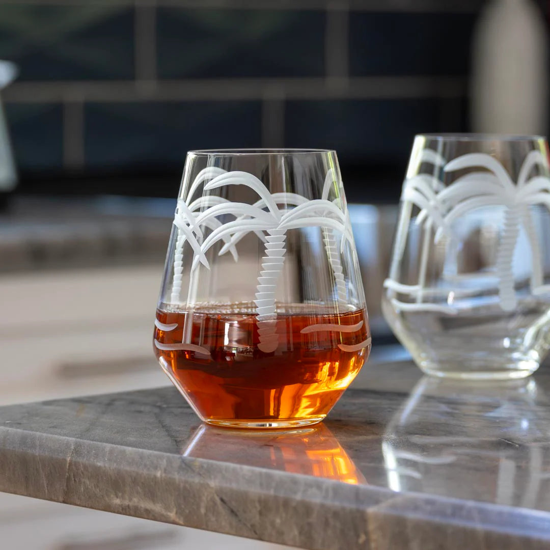 Palm Tree 18oz. Stemless Wine Glass-Set of 4 - MaisonBeach