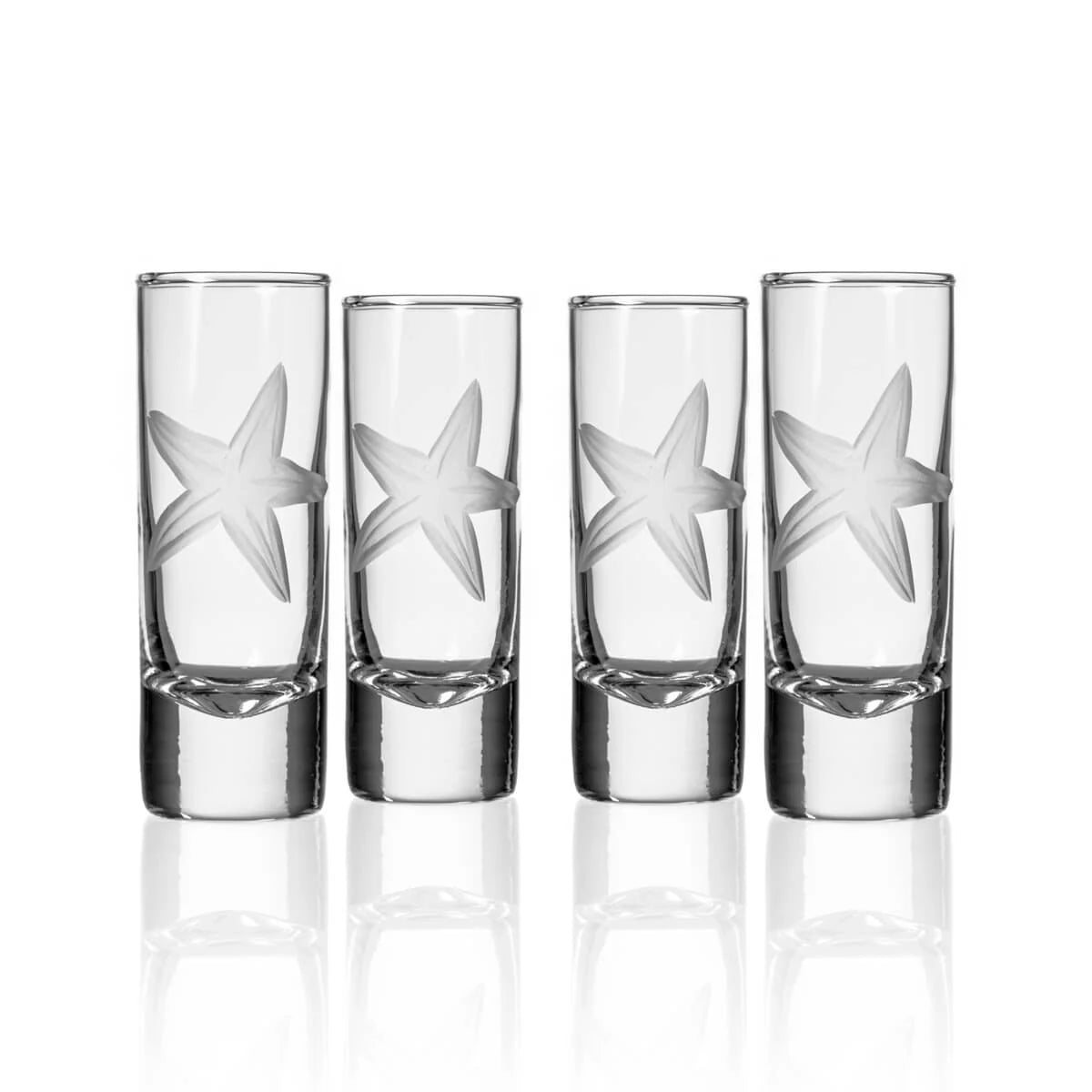 Rolf Glass Starfish Cordial / Shot Glass – engraved seascape design with starfish