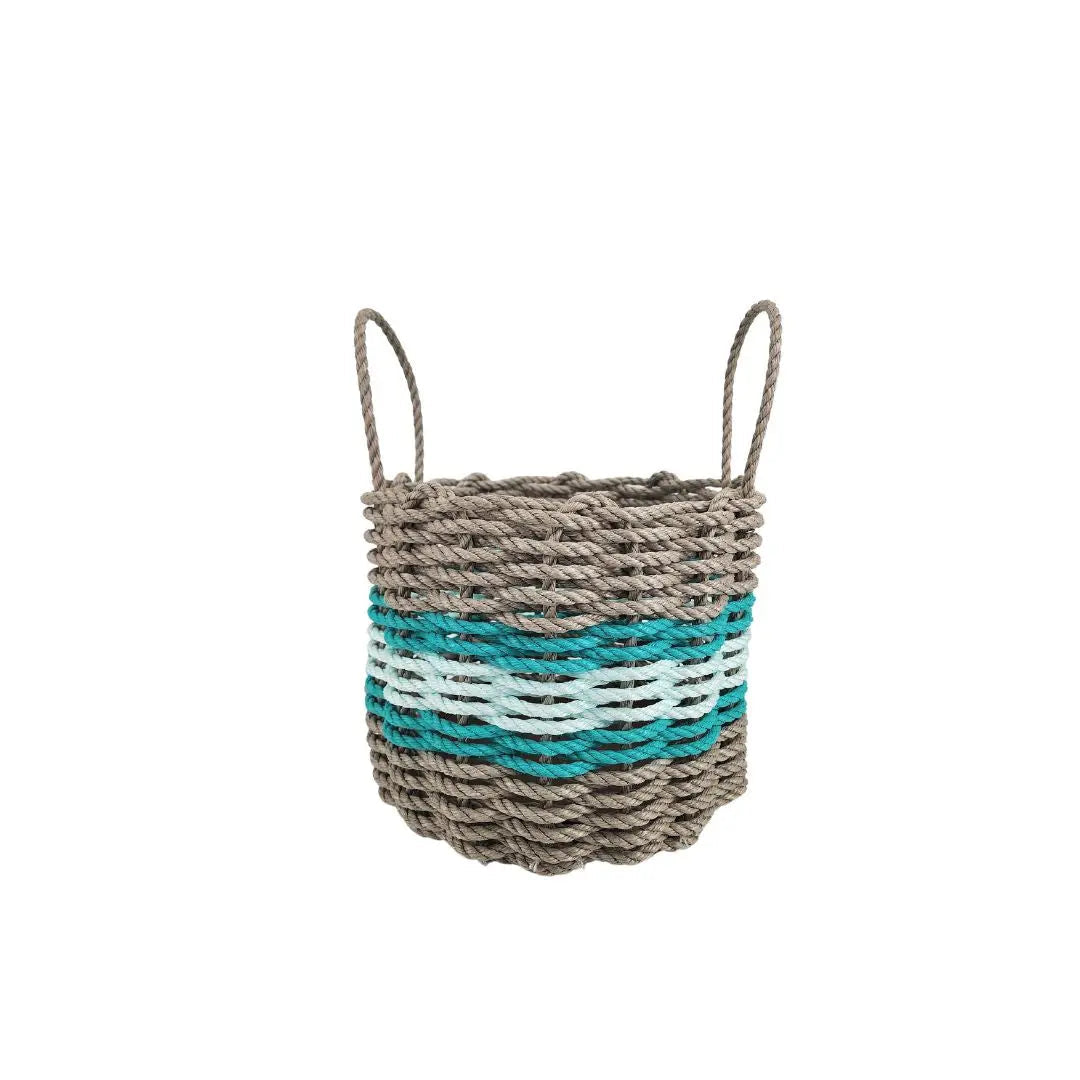 Lobster Rope Basket Tan and Seafoam, Teal Accents - MaisonBeach