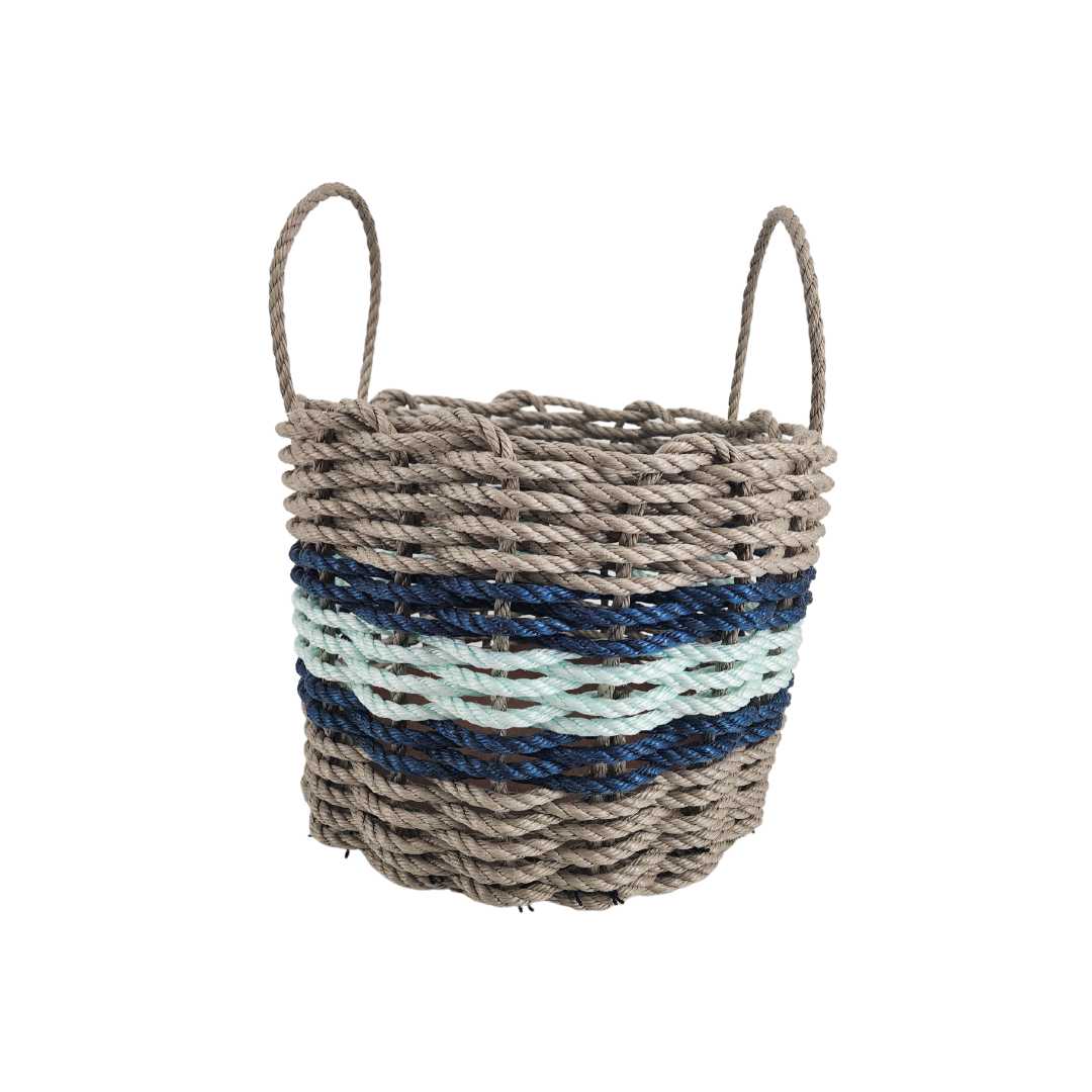 Lobster Rope Basket Tan and Seafoam, Navy Accents - MaisonBeach